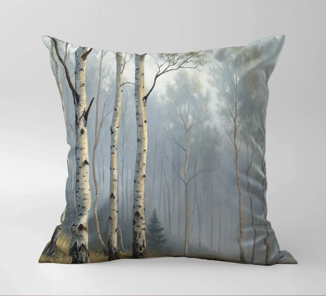 Sentiero attraverso una nebbiosa foresta di betulle e di aspri cuscino da Artistic-shop