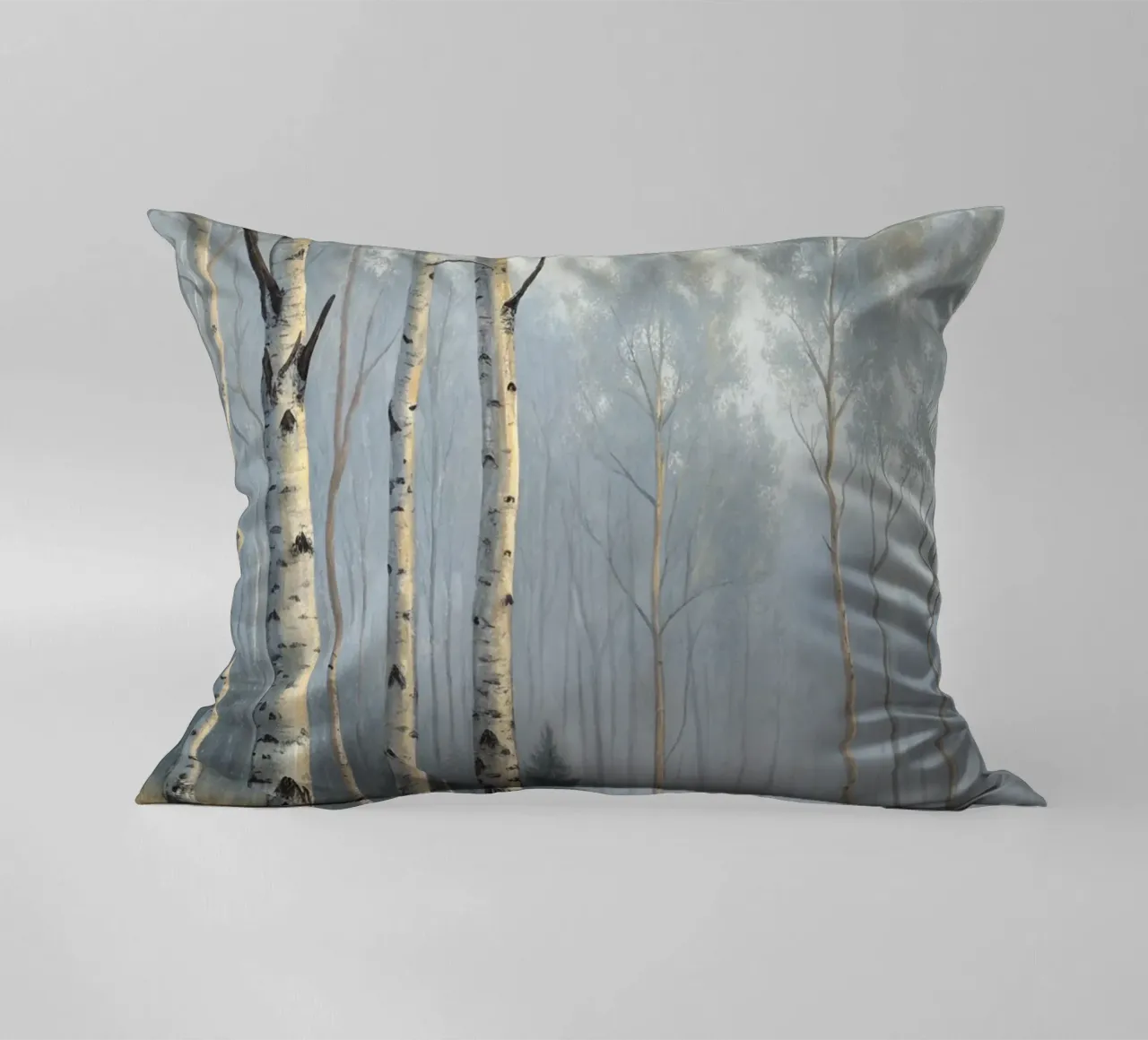 Sentiero attraverso una nebbiosa foresta di betulle e di aspri cuscino da Artistic-shop