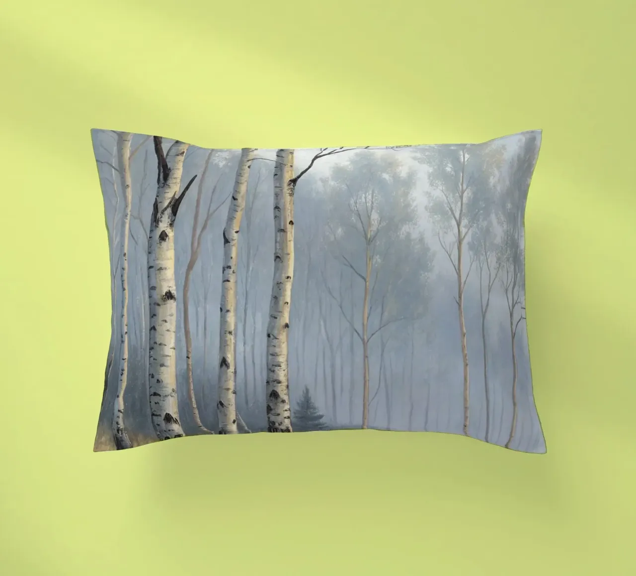 Sentiero attraverso una nebbiosa foresta di betulle e di aspri cuscino da Artistic-shop