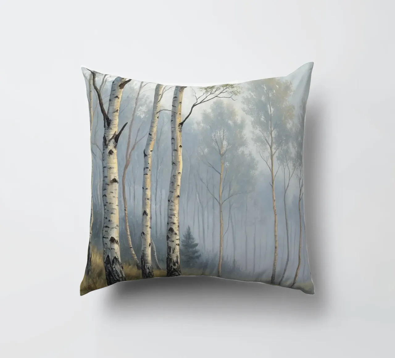 Sentiero attraverso una nebbiosa foresta di betulle e di aspri cuscino da Artistic-shop