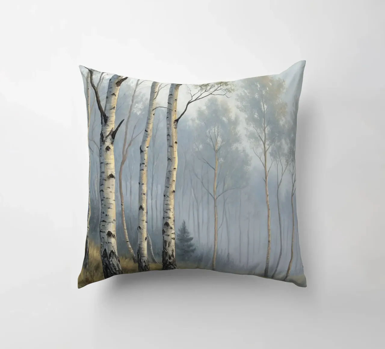 Sentiero attraverso una nebbiosa foresta di betulle e di aspri cuscino da Artistic-shop