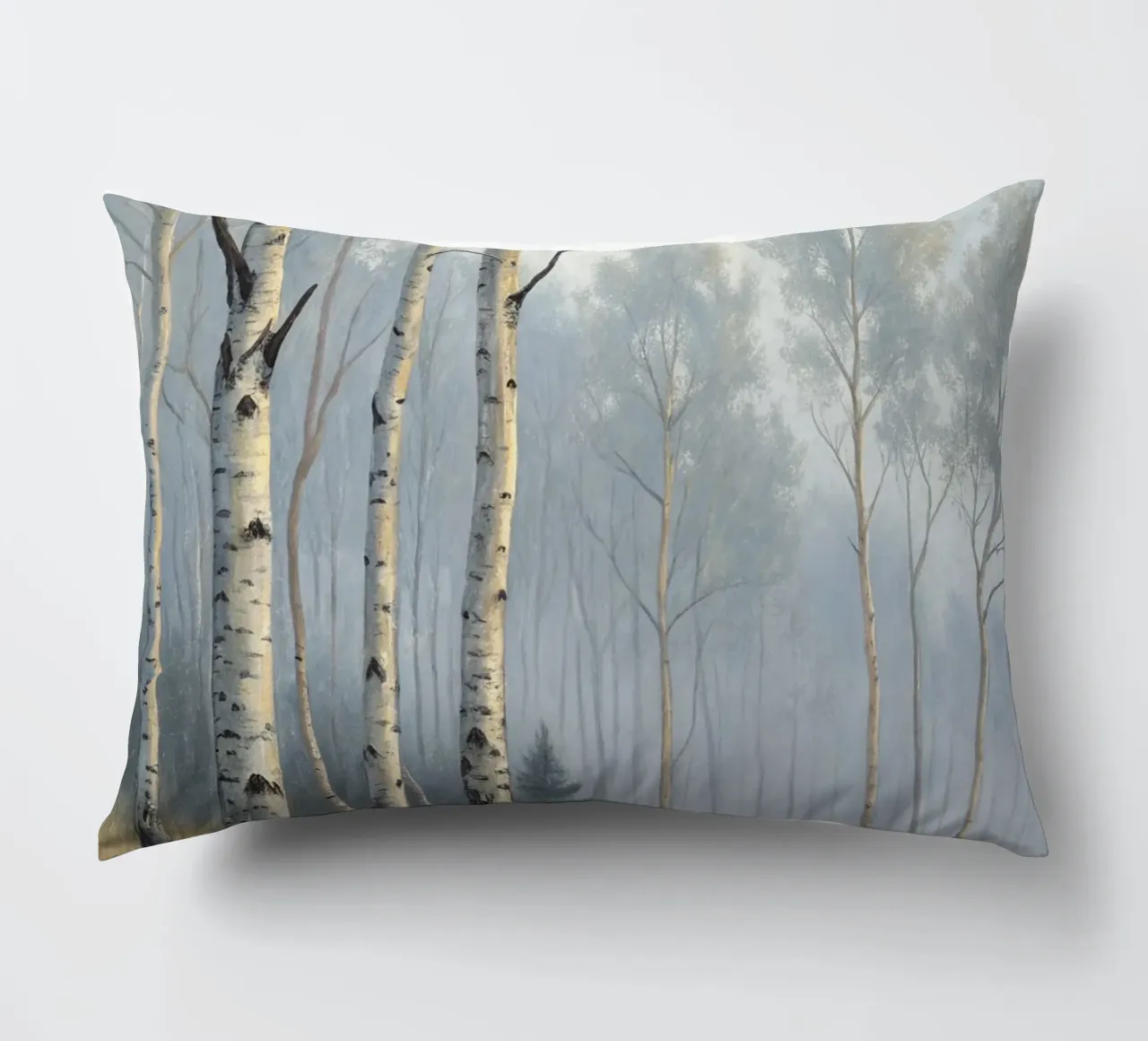 Sentiero attraverso una nebbiosa foresta di betulle e di aspri cuscino da Artistic-shop