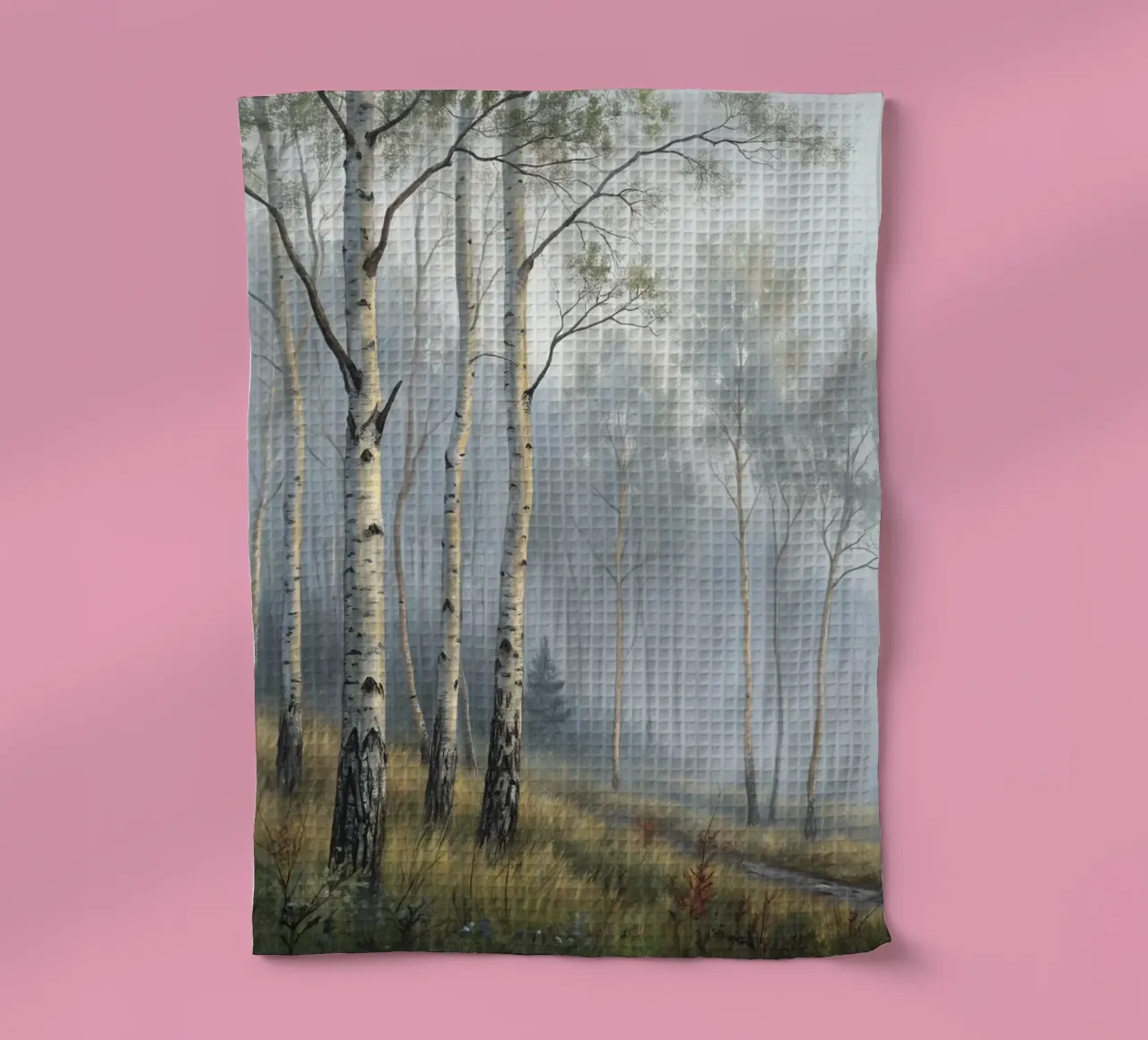 Path Through a Misty Birch and Aspen Forest tea towel by Artistic-shop