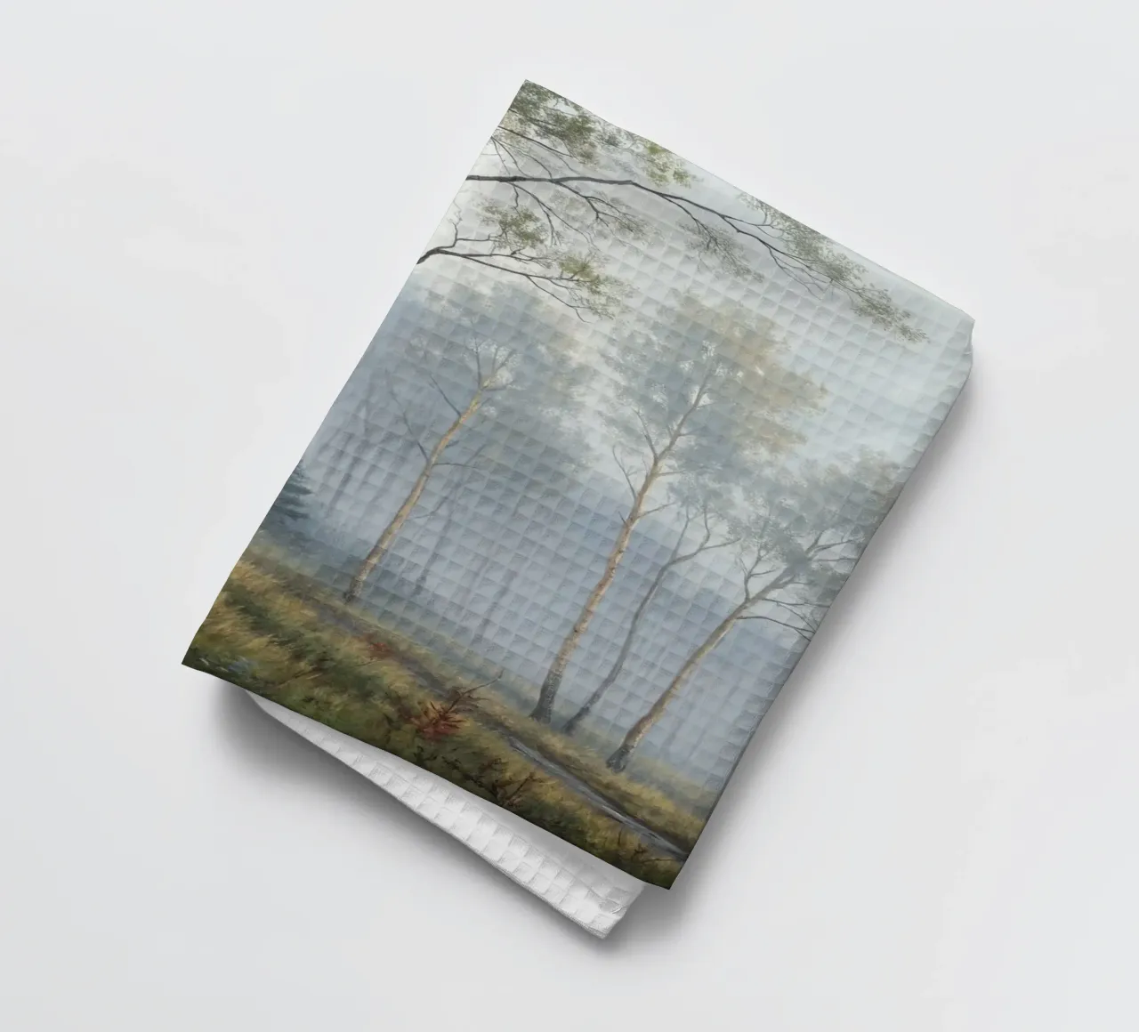 Path Through a Misty Birch and Aspen Forest tea towel by Artistic-shop