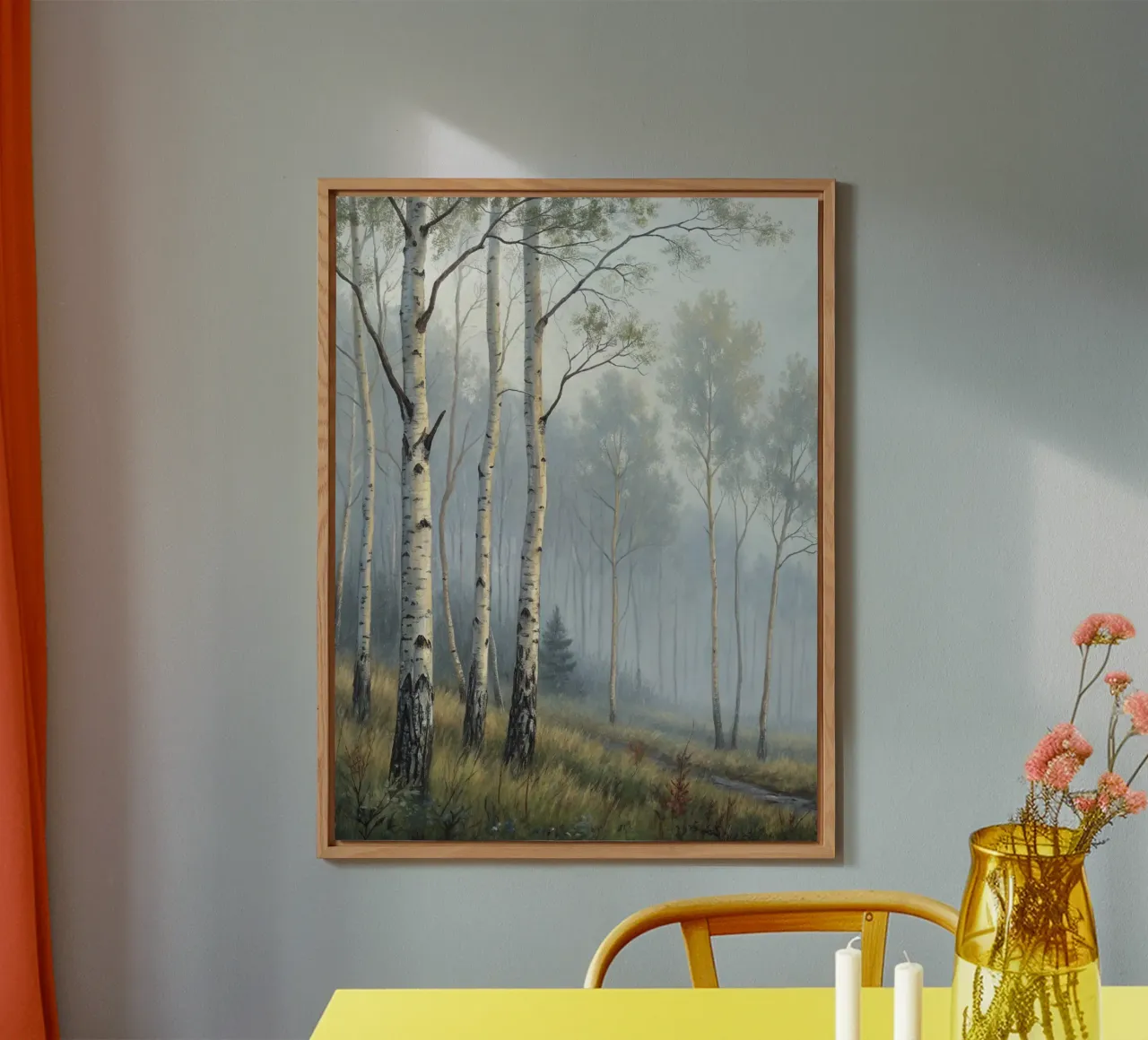 Sentiero attraverso una nebbiosa foresta di betulle e di aspri alluminio dibond da Artistic-shop
