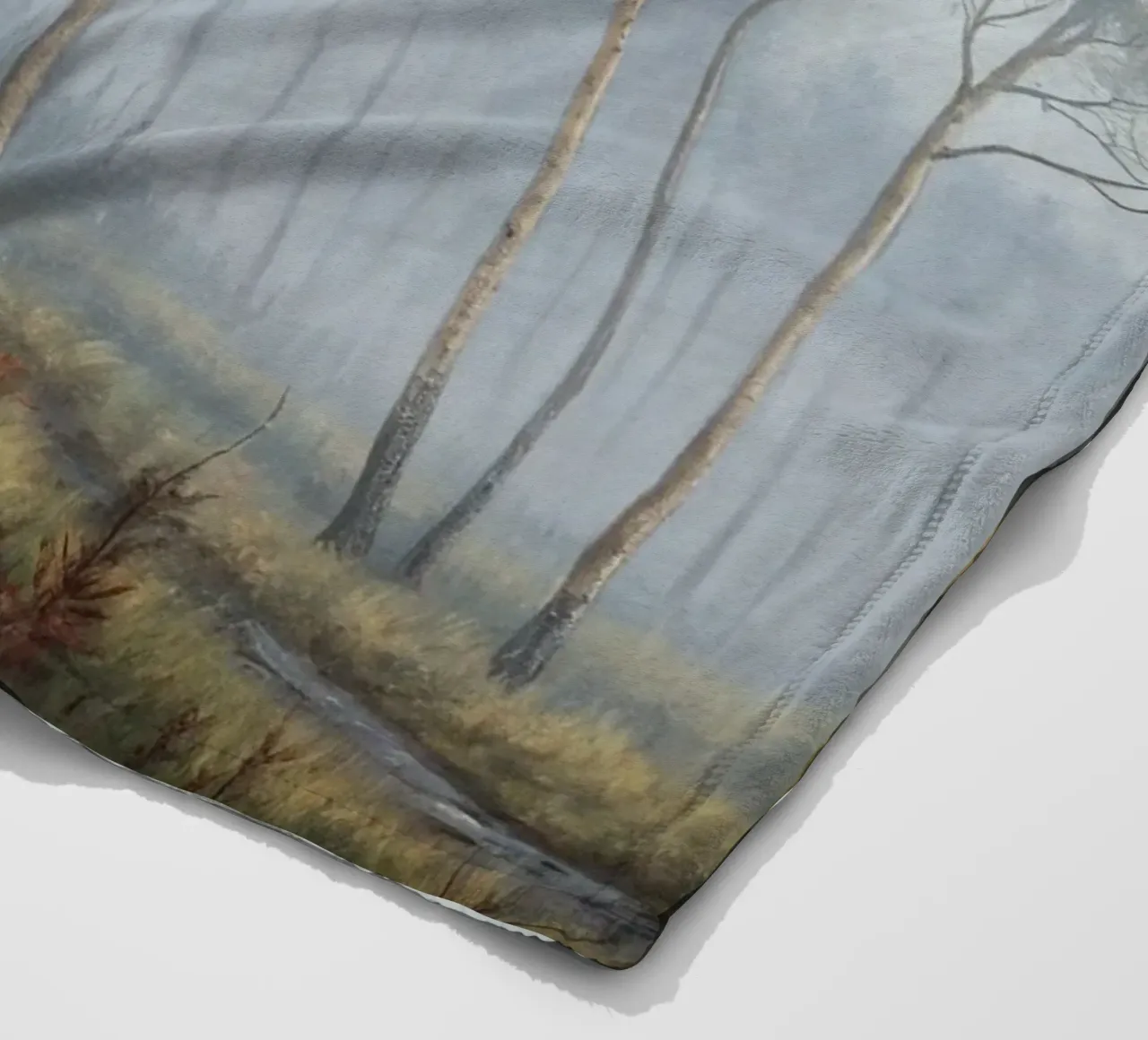 Path Through a Misty Birch and Aspen Forest fleece blanket by Artistic-shop