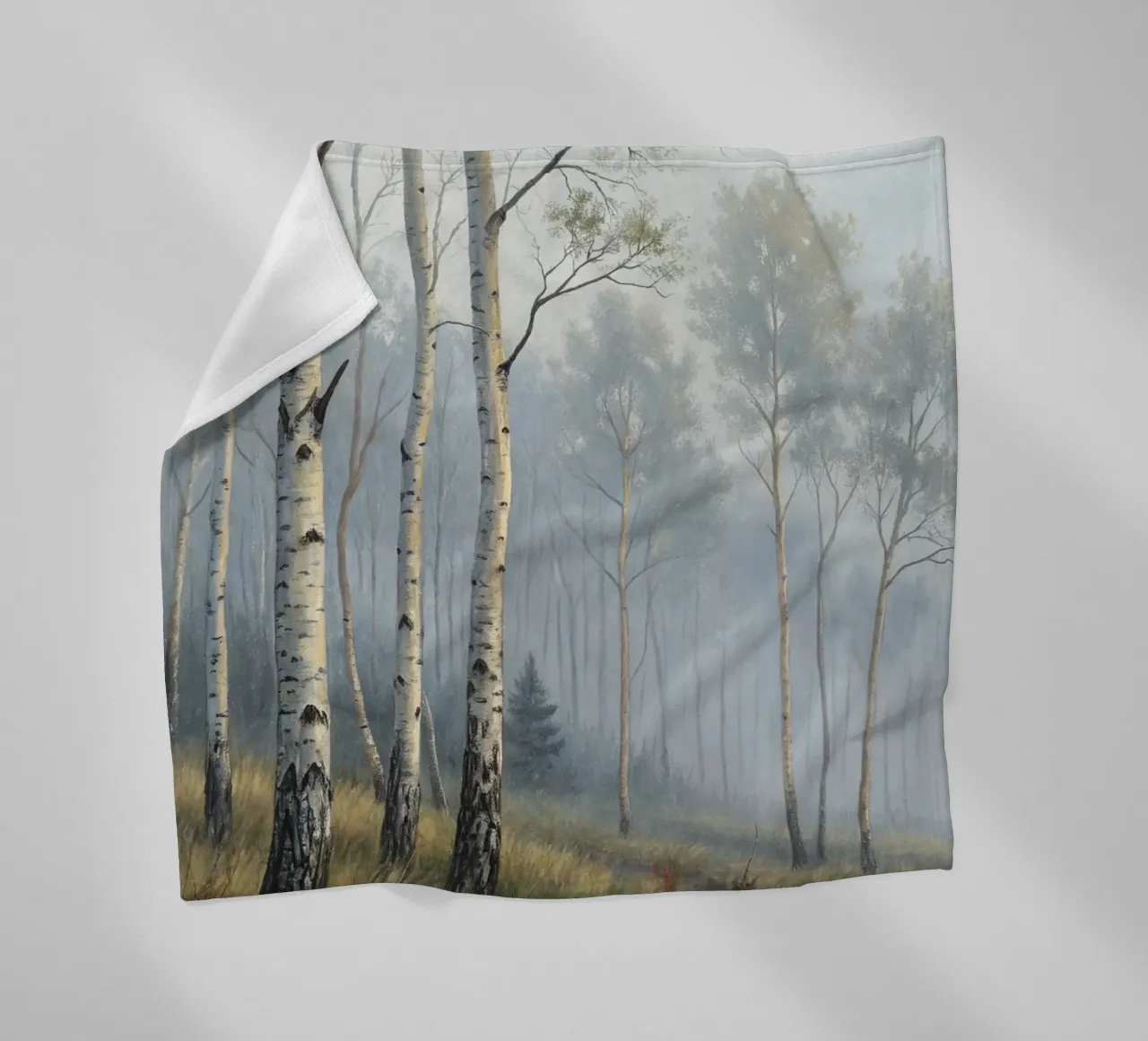 Path Through a Misty Birch and Aspen Forest fleece blanket by Artistic-shop