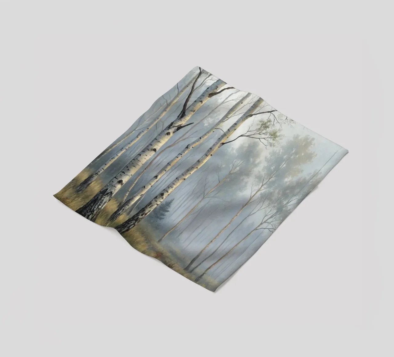 Path Through a Misty Birch and Aspen Forest fleece blanket by Artistic-shop