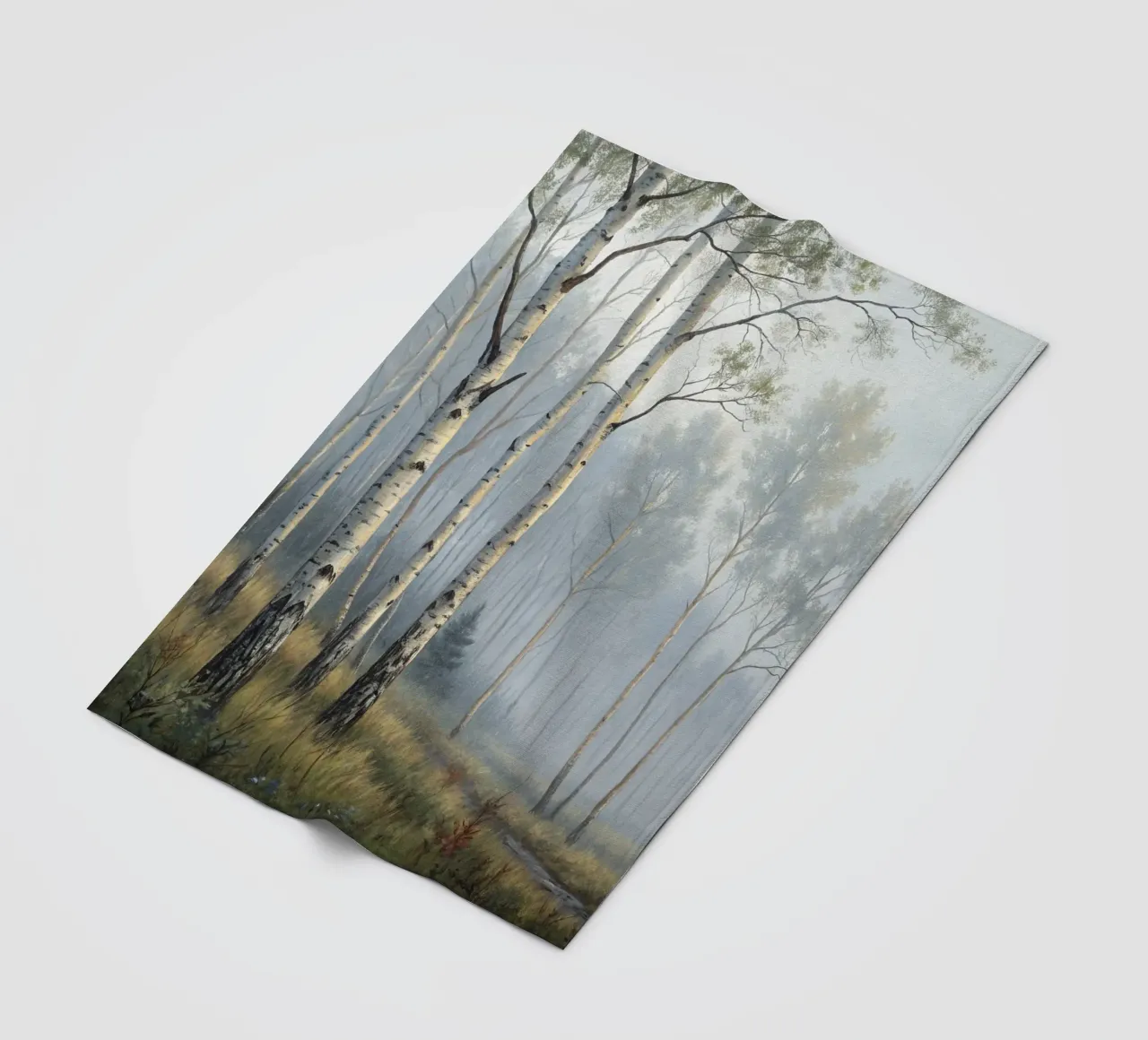 Path Through a Misty Birch and Aspen Forest fleece blanket by Artistic-shop