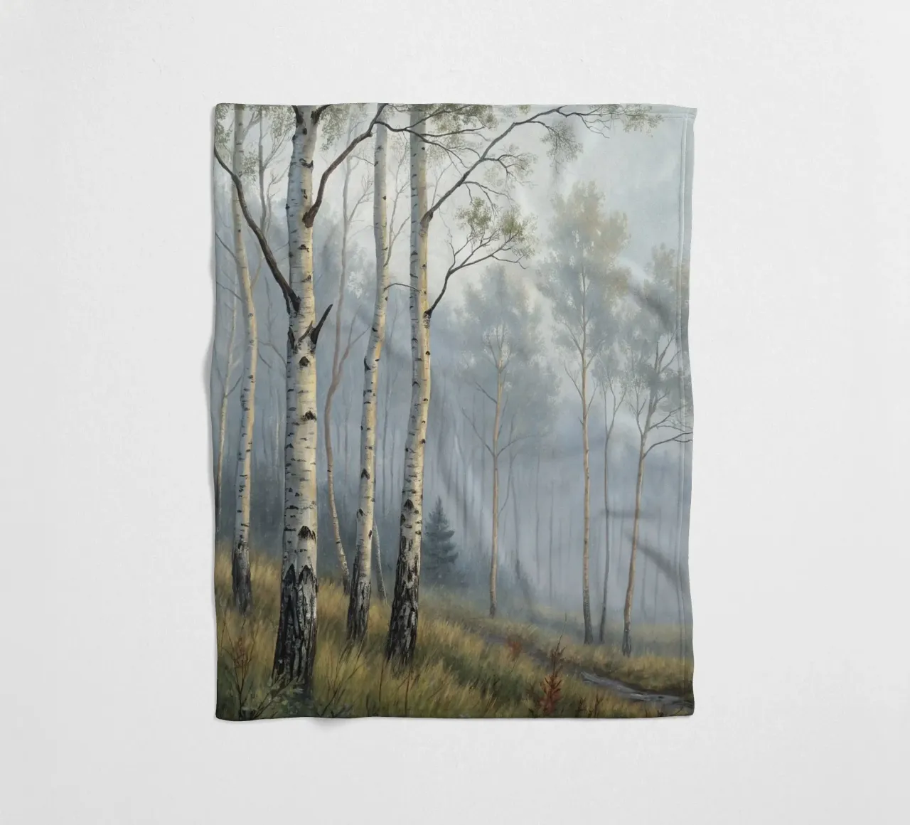 Path Through a Misty Birch and Aspen Forest fleece blanket by Artistic-shop