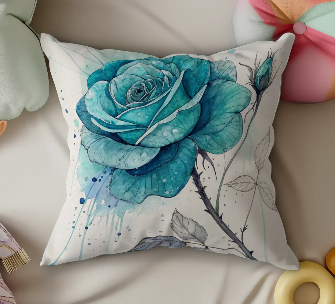 Rosa turchese tranquillo cuscino da Artistic-shop