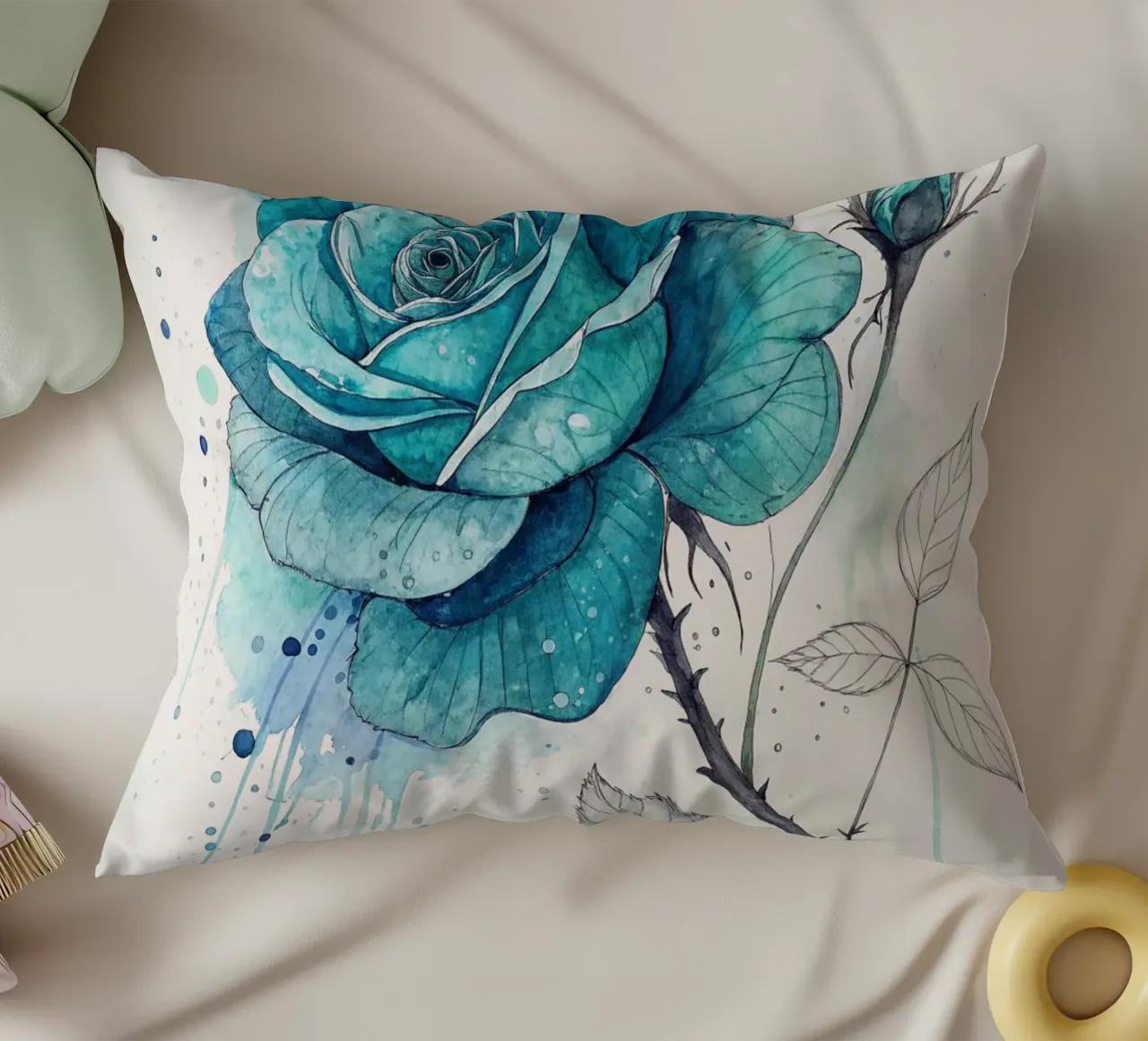 Rosa turchese tranquillo cuscino da Artistic-shop