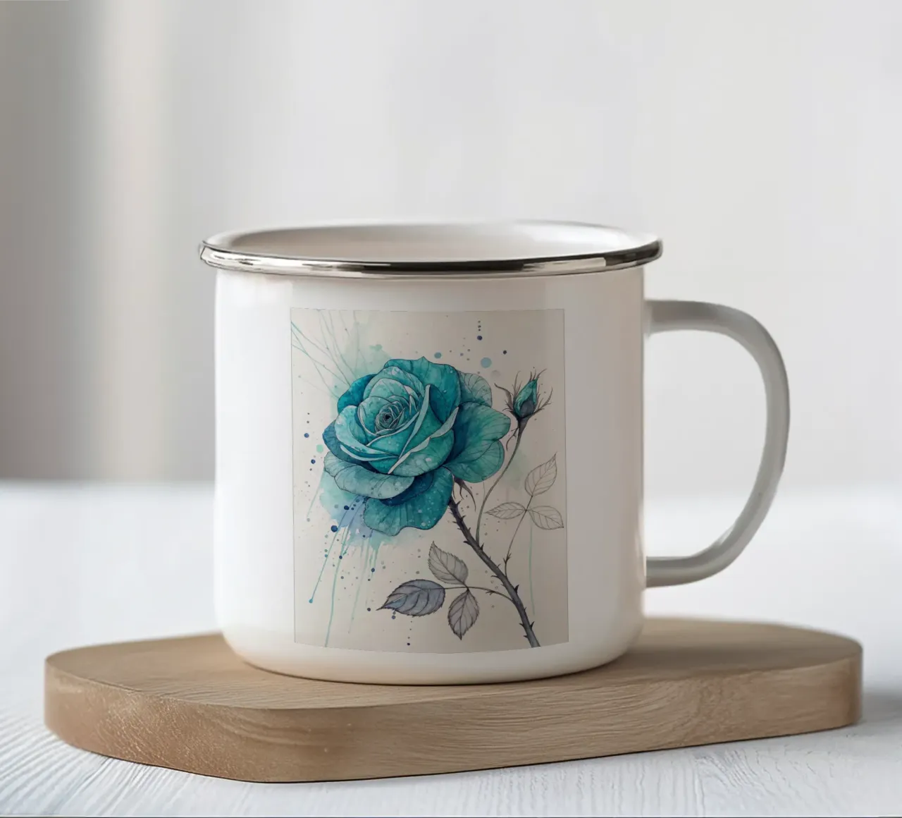 Rosa turchese tranquillo tazza in smalto da Artistic-shop