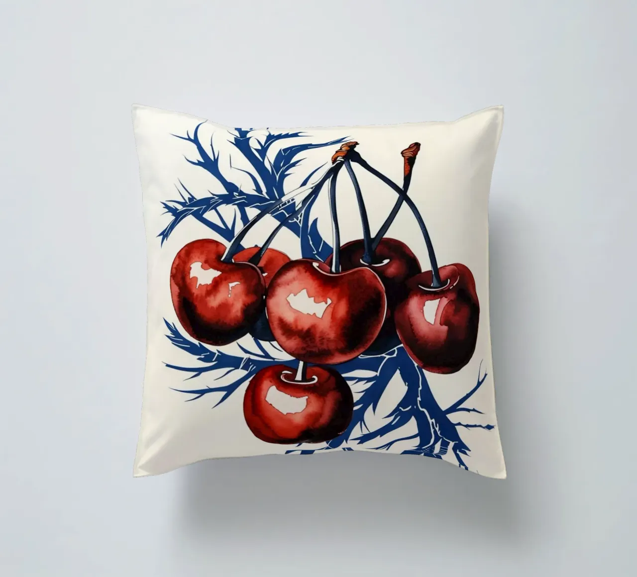 Ciliegie cremisi su rami di mezzanotte cuscino da Artistic-shop