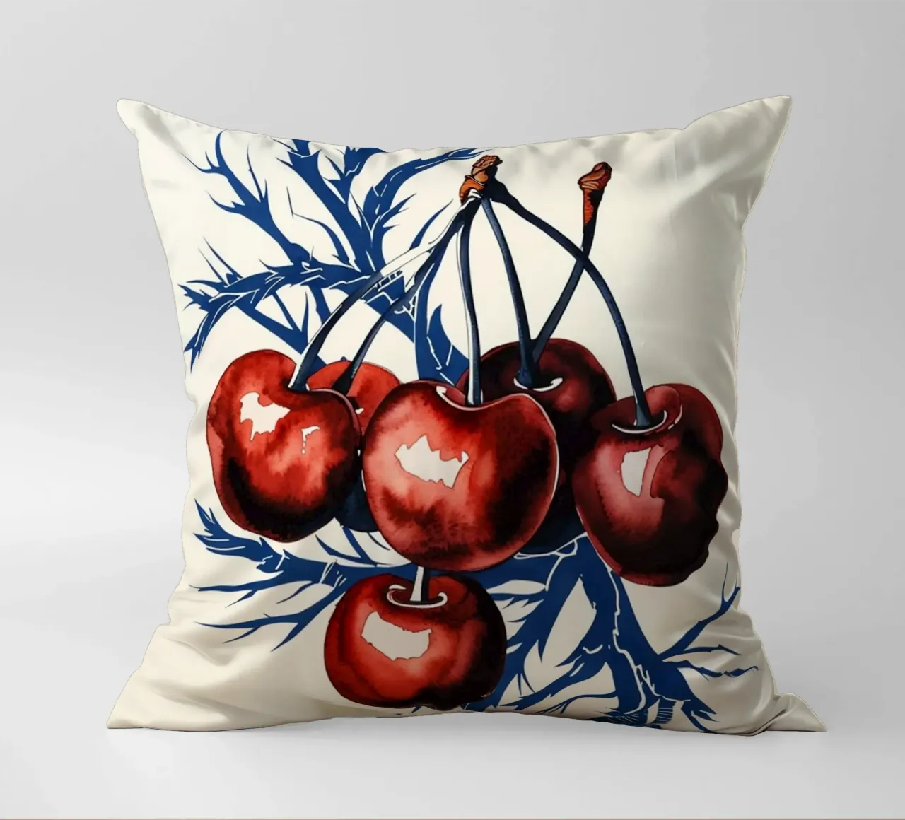 Ciliegie cremisi su rami di mezzanotte cuscino da Artistic-shop
