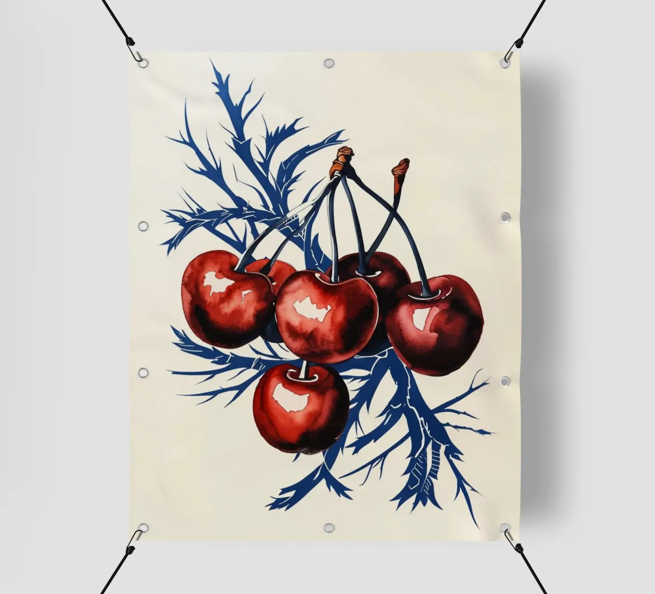 Ciliegie cremisi su rami di mezzanotte telo in pvc da Artistic-shop