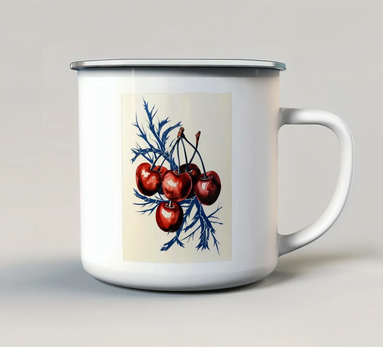 Ciliegie cremisi su rami di mezzanotte tazza in smalto da Artistic-shop