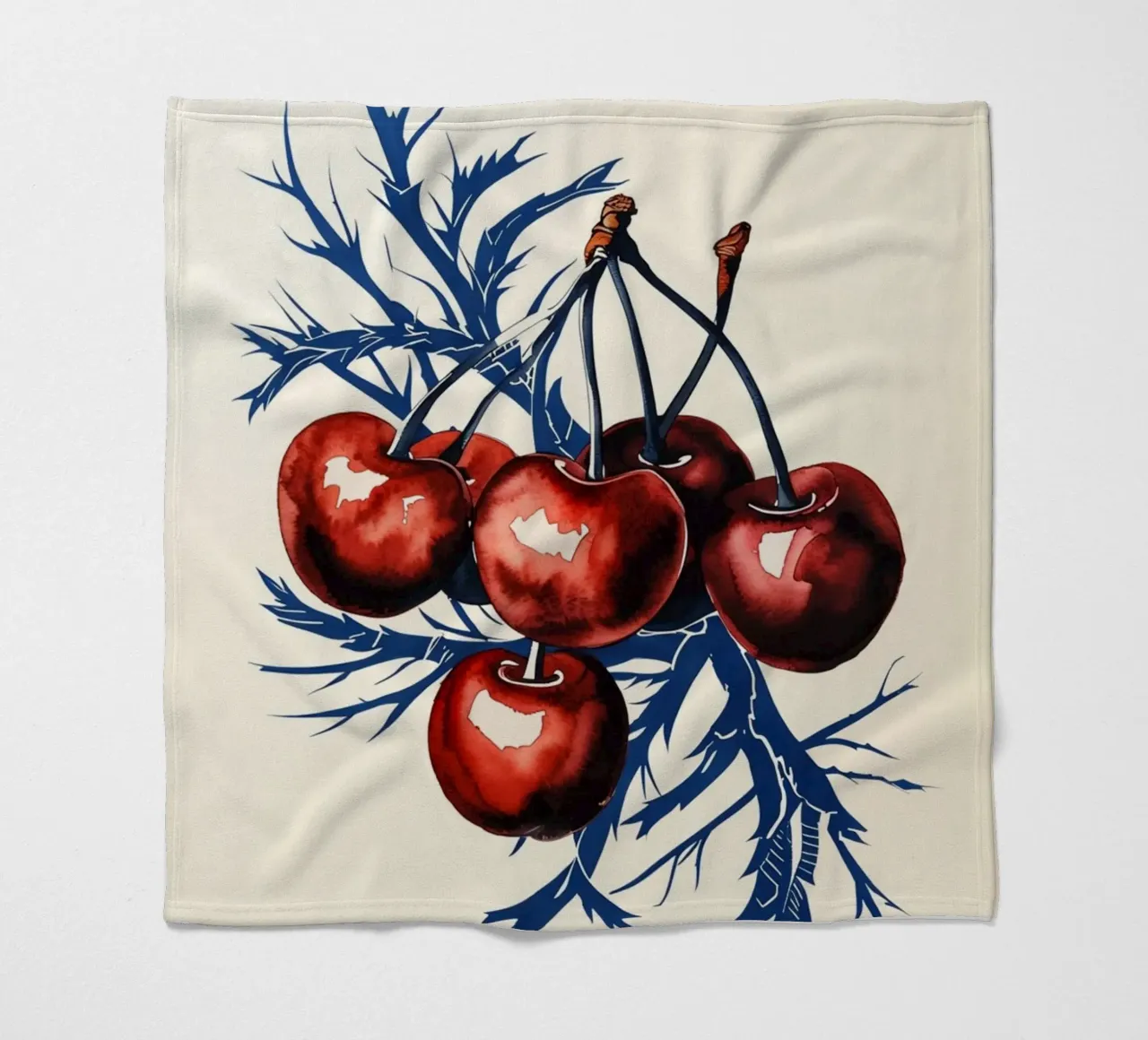 Karminrote Kirschen auf mitternächtlichen Zweigen Fleecedecke von Artistic-shop