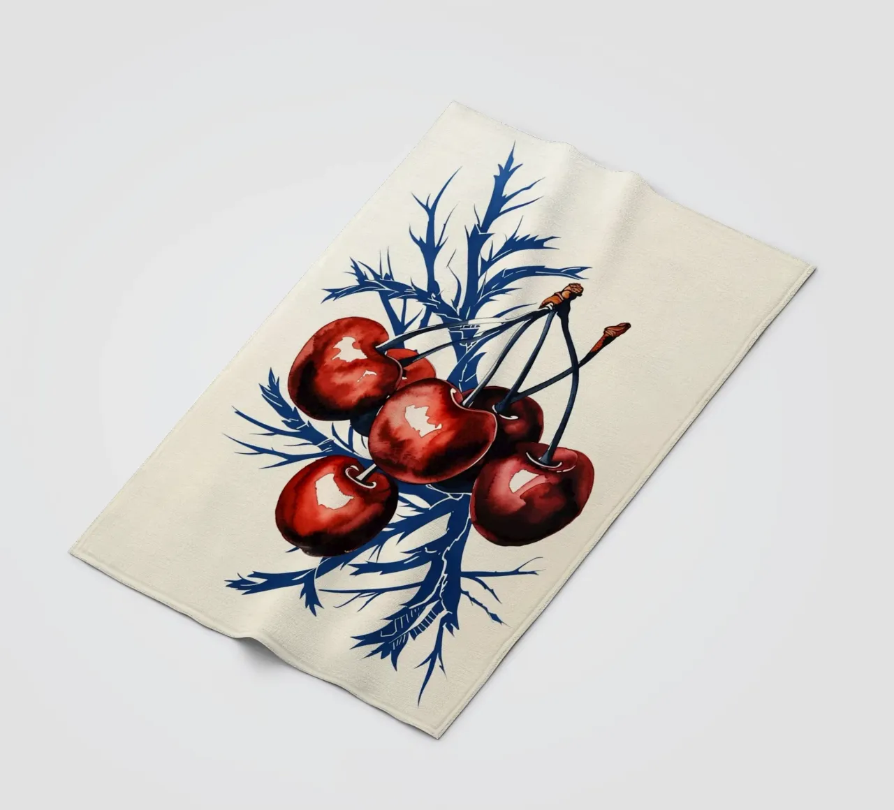 Karminrote Kirschen auf mitternächtlichen Zweigen Fleecedecke von Artistic-shop