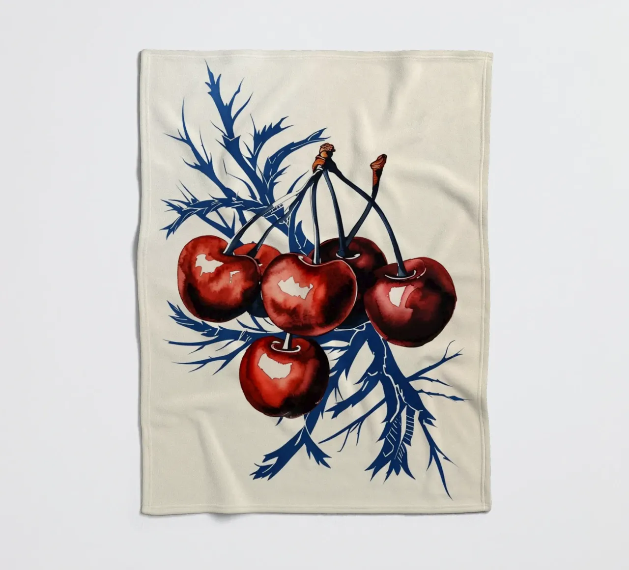 Karminrote Kirschen auf mitternächtlichen Zweigen Fleecedecke von Artistic-shop