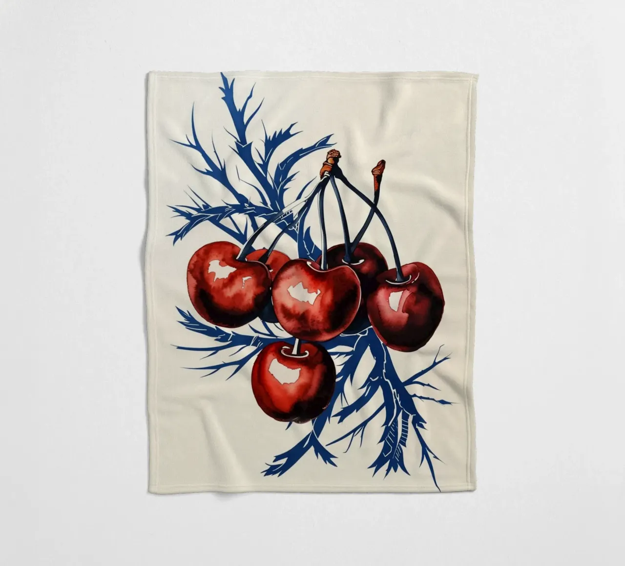 Karminrote Kirschen auf mitternächtlichen Zweigen Fleecedecke von Artistic-shop
