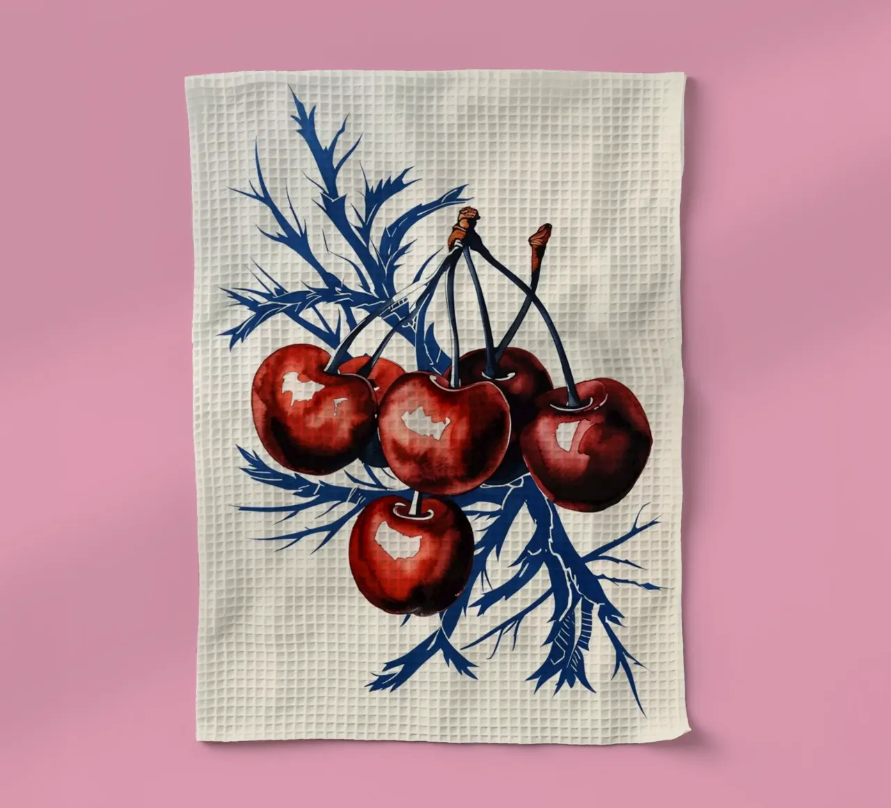 Ciliegie cremisi su rami di mezzanotte canovaccio da cucina da Artistic-shop