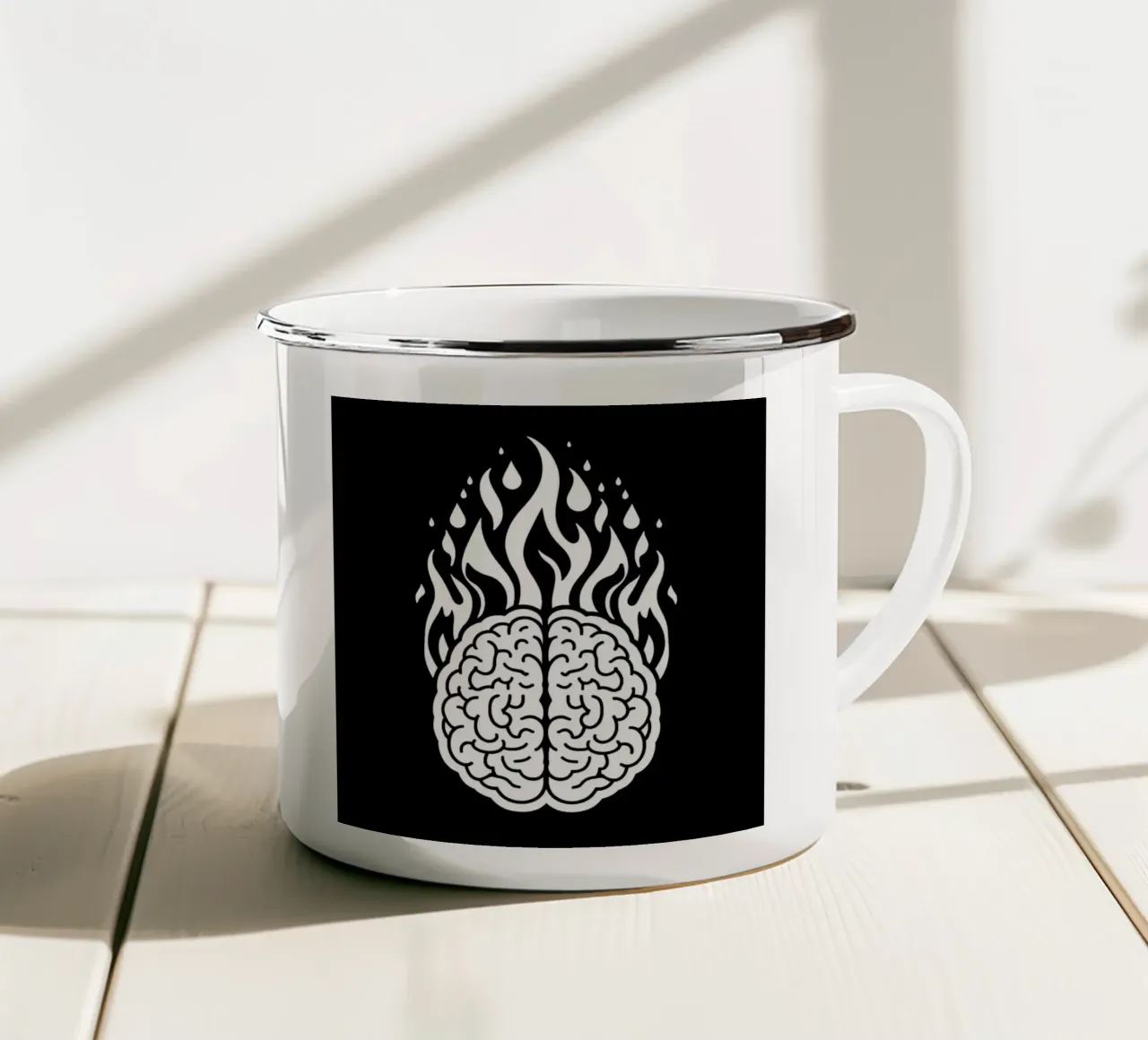 Mente accesa: Un cervello che brucia con le fiamme tazza in smalto da Artistic-shop