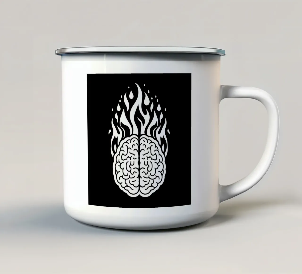 Mente accesa: Un cervello che brucia con le fiamme tazza in smalto da Artistic-shop