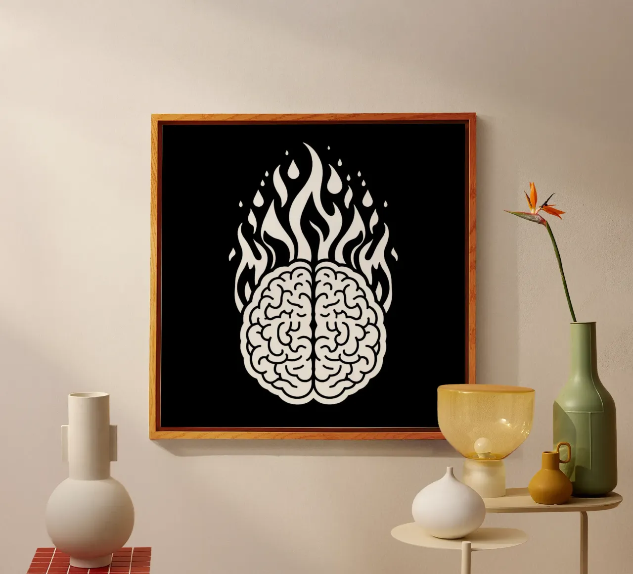 Mente accesa: Un cervello che brucia con le fiamme plexiglass da Artistic-shop
