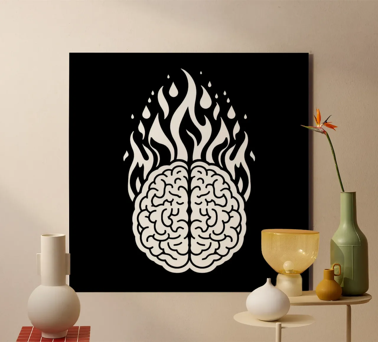 Mente accesa: Un cervello che brucia con le fiamme alluminio dibond da Artistic-shop