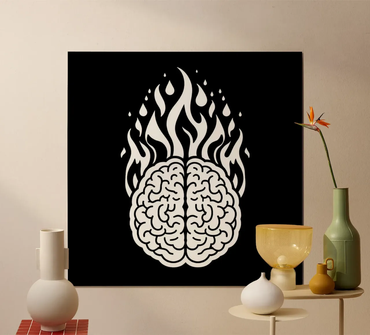 Mente accesa: Un cervello che brucia con le fiamme carta hahnemühle da Artistic-shop