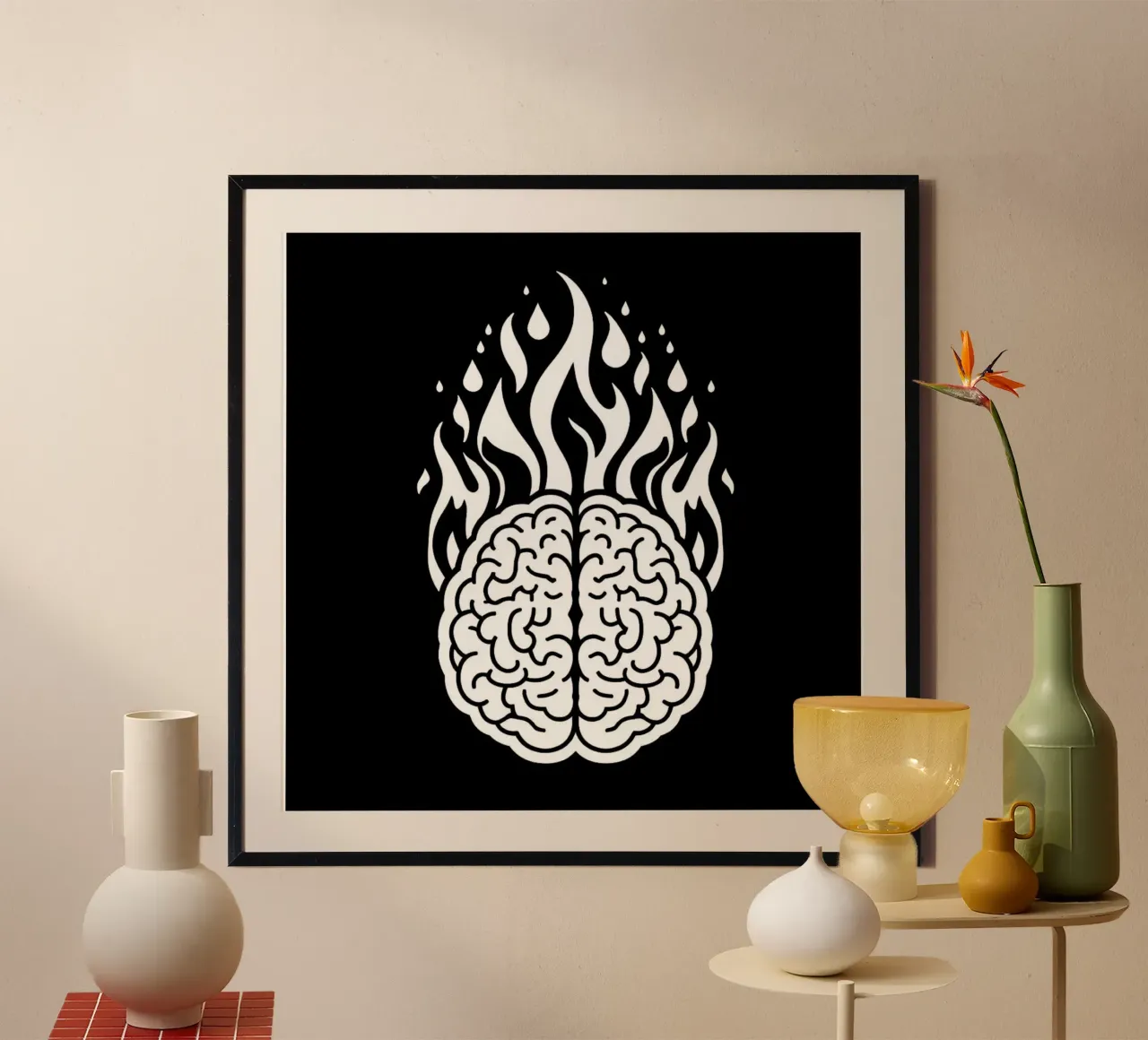 Mente accesa: Un cervello che brucia con le fiamme carta hahnemühle da Artistic-shop