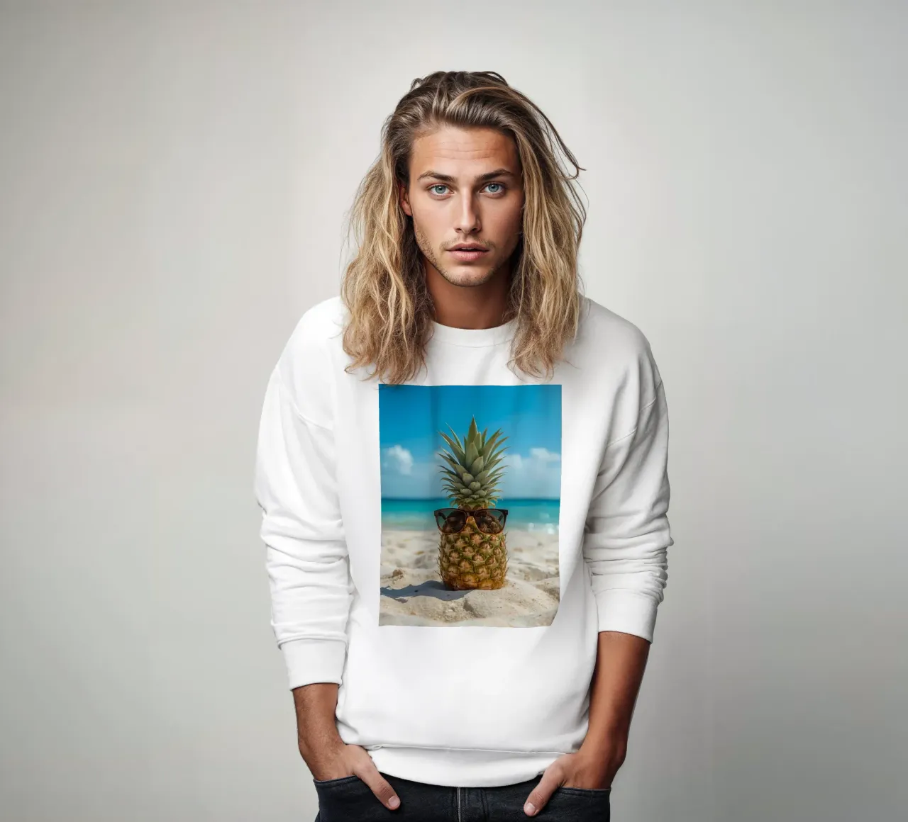 Ananas cool con occhiali da sole sulla spiaggia sabbiosa felpa da DesignDoodle
