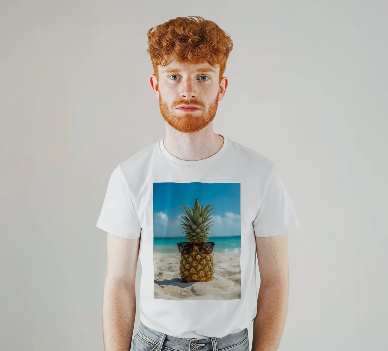 Ananas cool con occhiali da sole sulla spiaggia sabbiosa t-shirt da DesignDoodle
