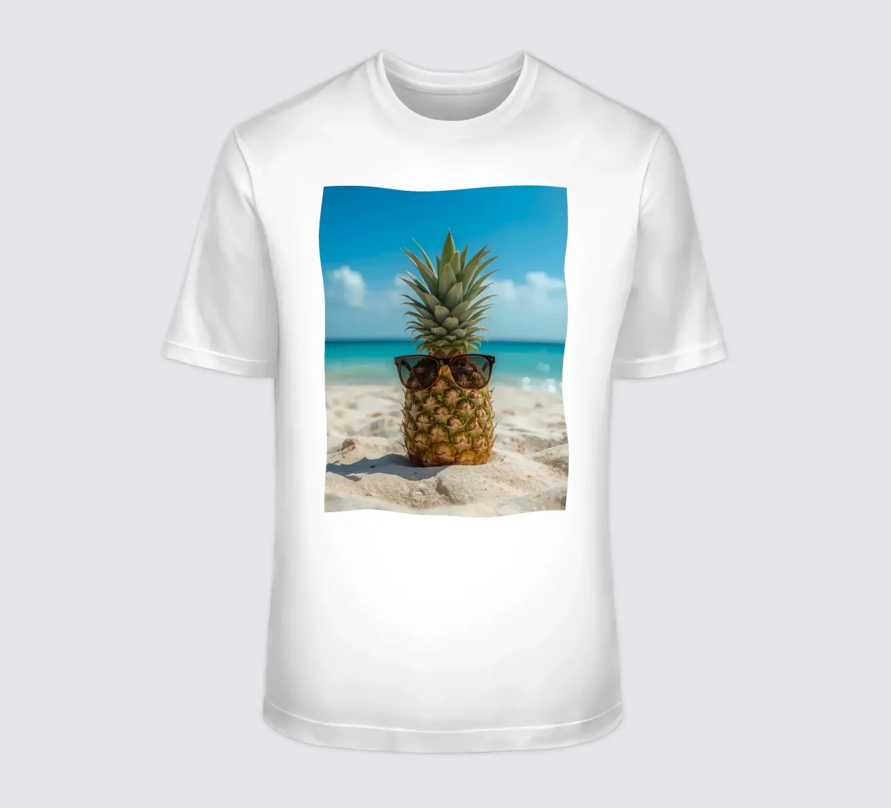 Ananas cool con occhiali da sole sulla spiaggia sabbiosa t-shirt da DesignDoodle