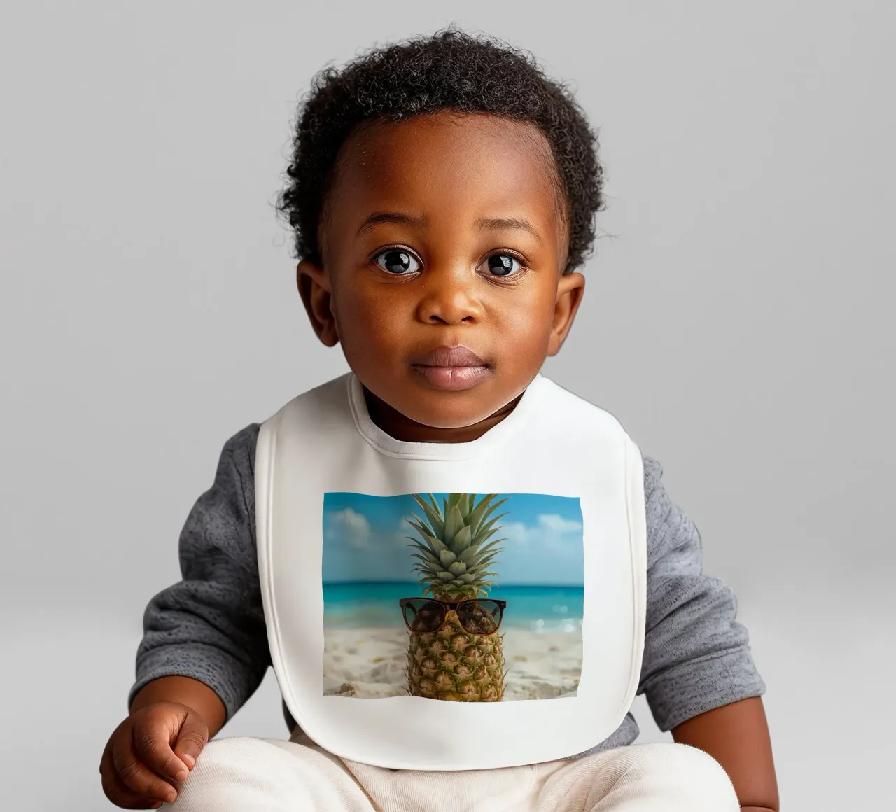 Ananas cool con occhiali da sole sulla spiaggia sabbiosa bavaglino da DesignDoodle