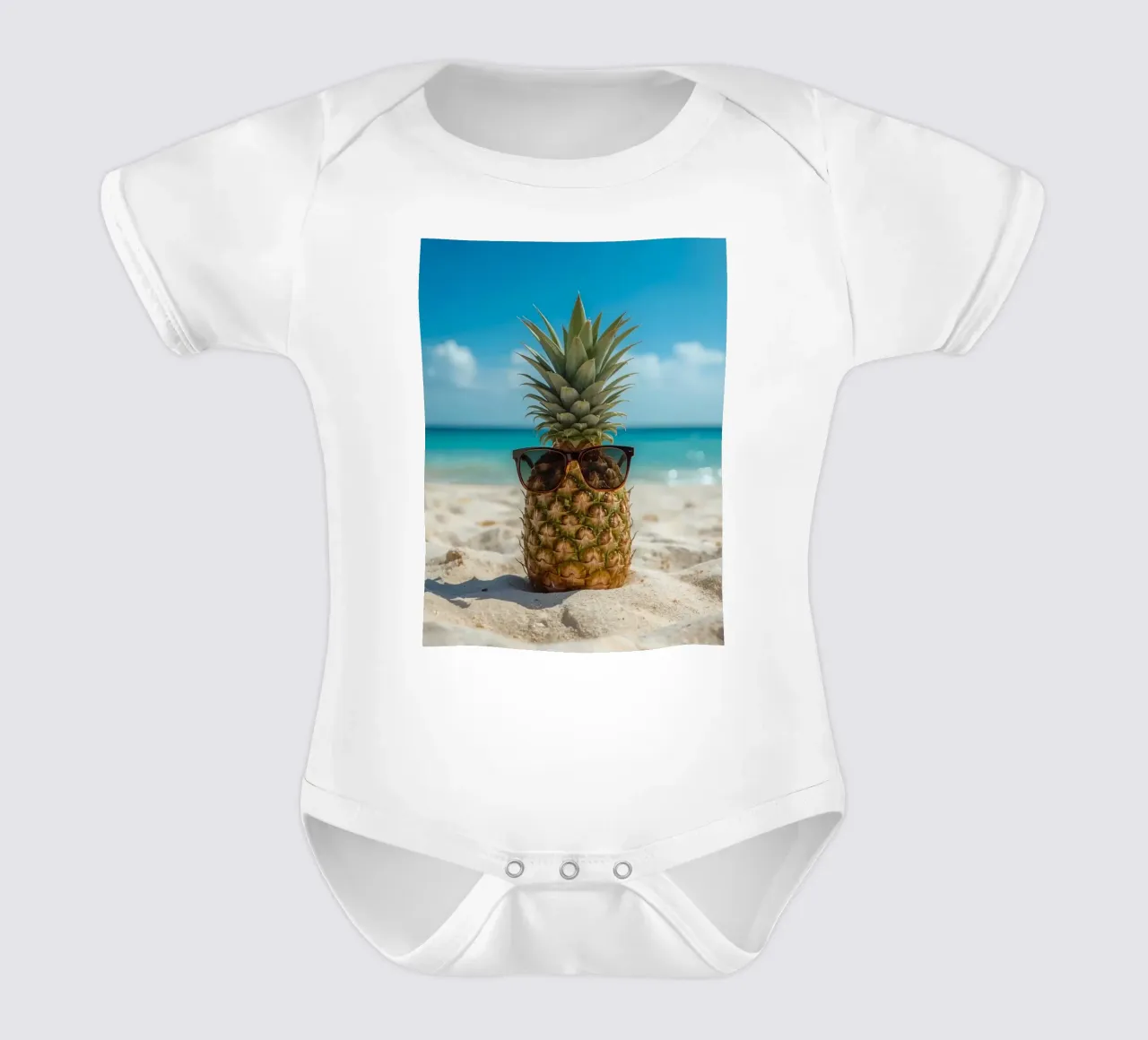 Ananas cool con occhiali da sole sulla spiaggia sabbiosa body neonato maniche corte da DesignDoodle