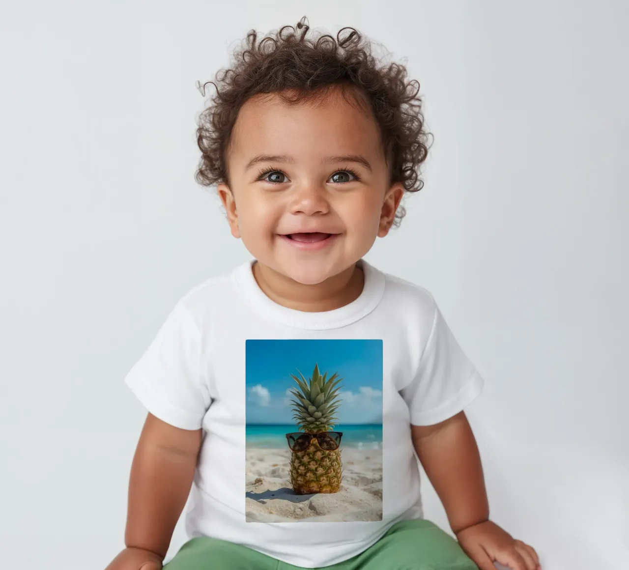 Ananas cool con occhiali da sole sulla spiaggia sabbiosa maglietta neonato da DesignDoodle