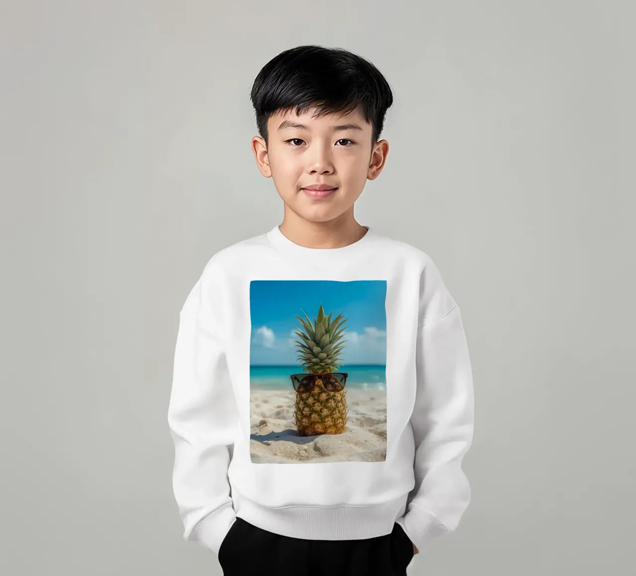 Ananas cool con occhiali da sole sulla spiaggia sabbiosa felpa bambino da DesignDoodle
