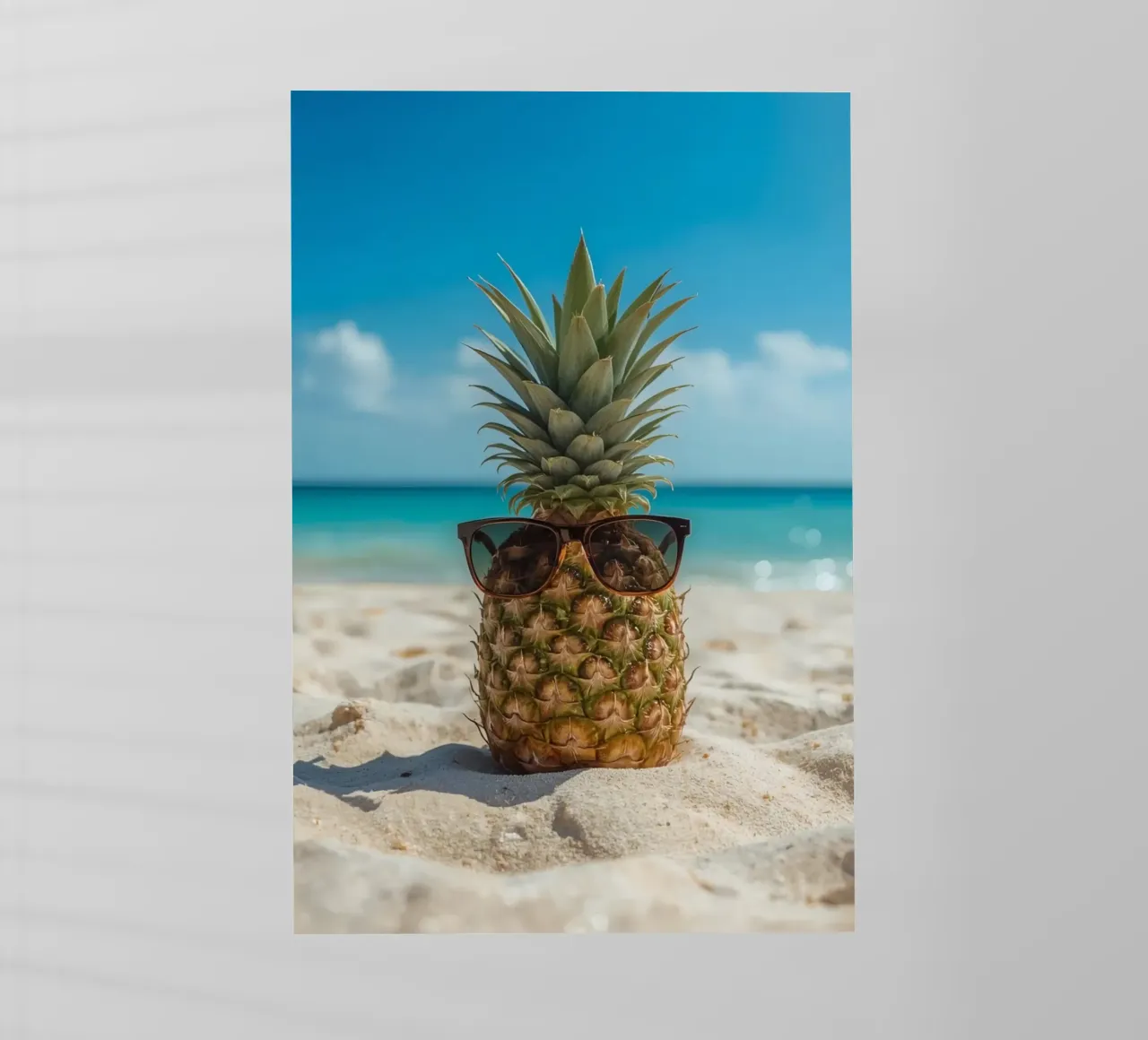 Ananas cool con occhiali da sole sulla spiaggia sabbiosa pellicola backlit da DesignDoodle