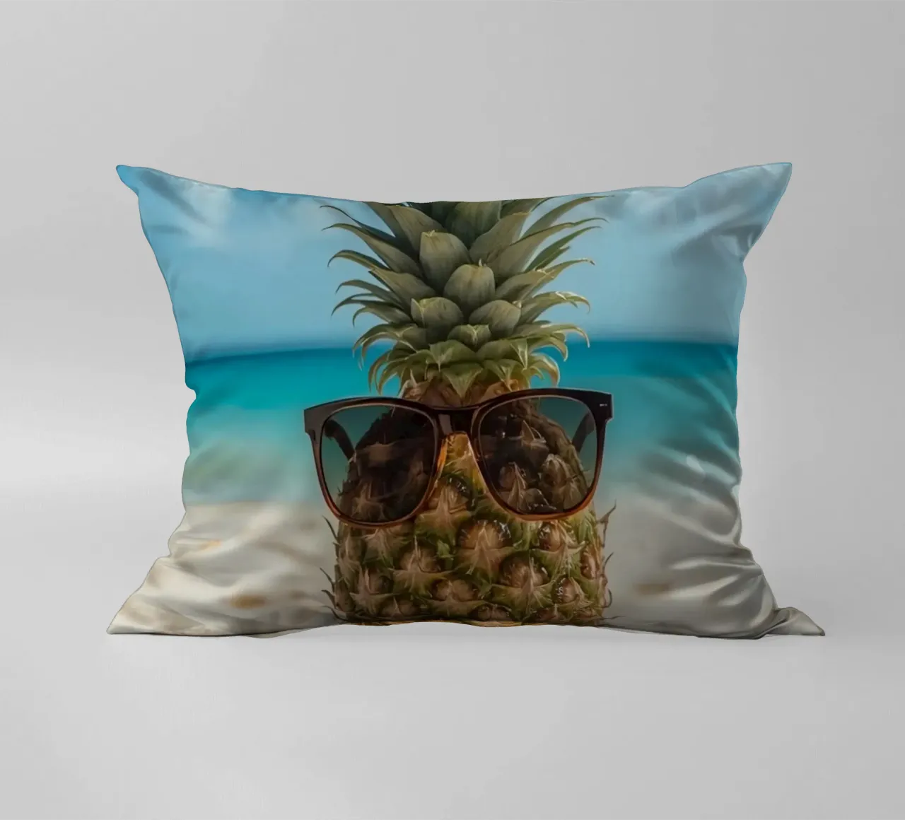 Ananas cool con occhiali da sole sulla spiaggia sabbiosa cuscino da DesignDoodle