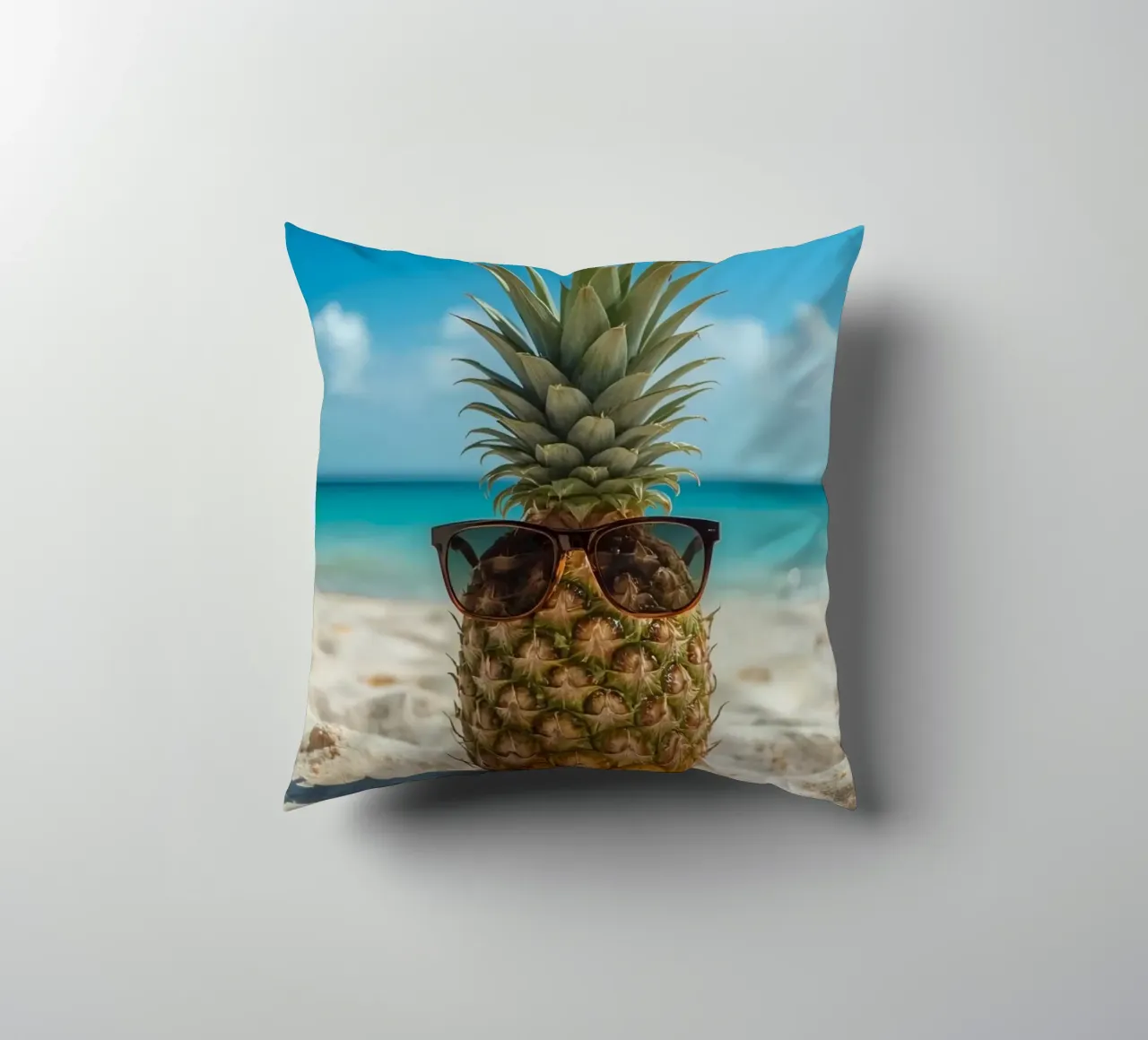 Ananas cool con occhiali da sole sulla spiaggia sabbiosa cuscino da DesignDoodle
