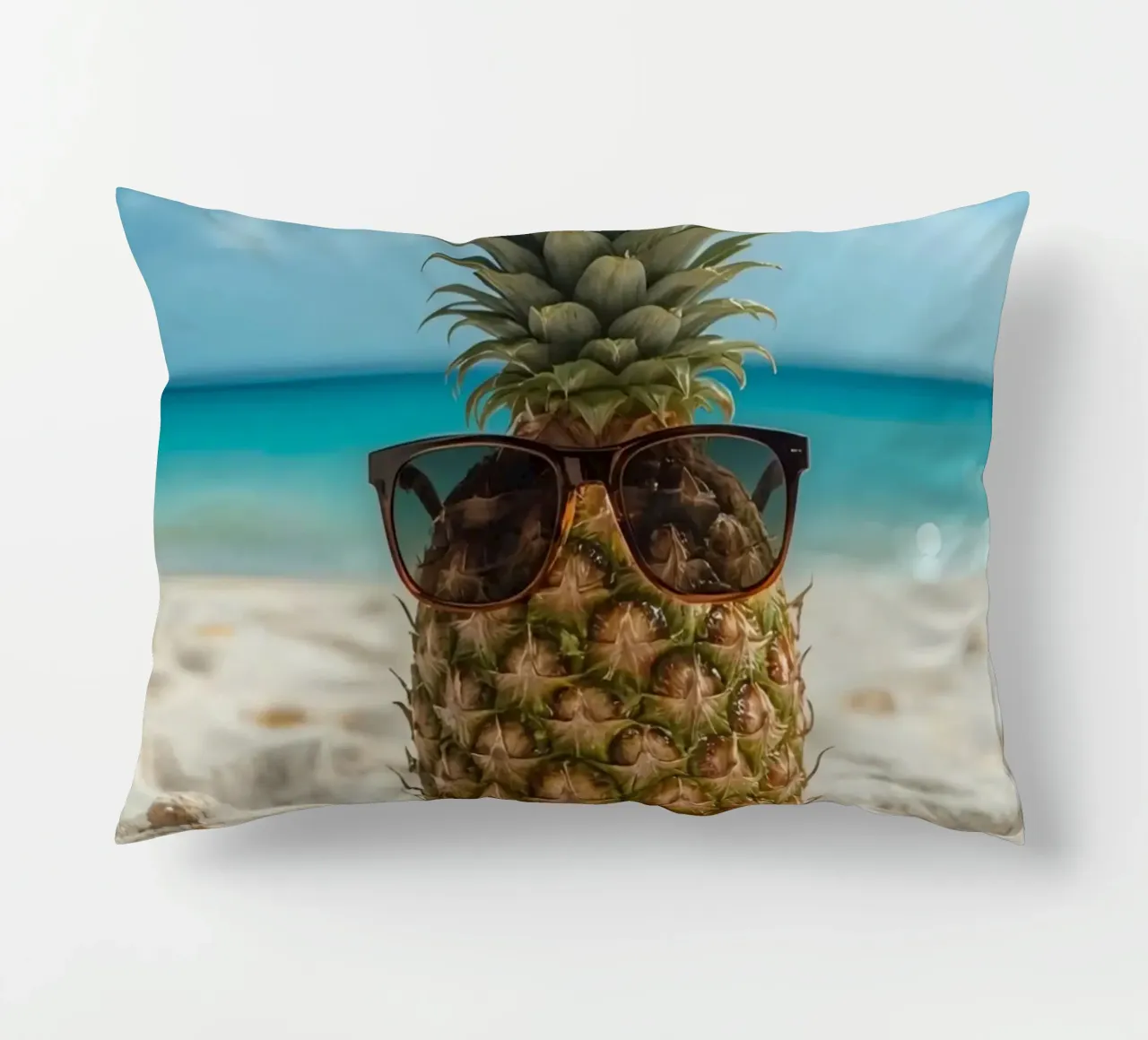 Ananas cool con occhiali da sole sulla spiaggia sabbiosa cuscino da DesignDoodle