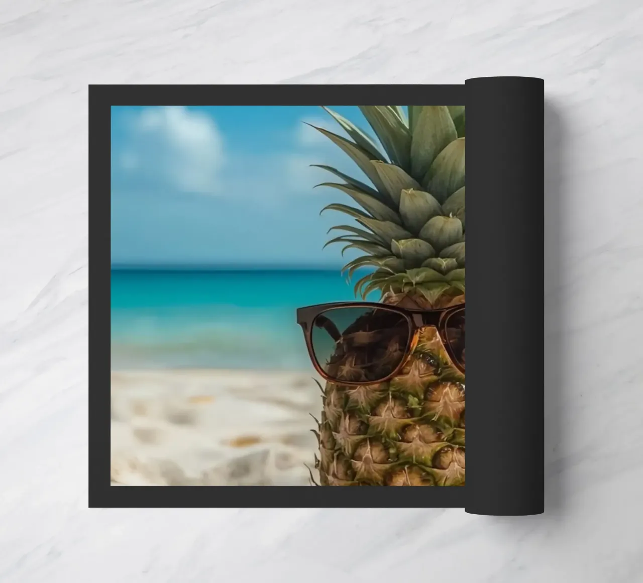 Ananas cool con occhiali da sole sulla spiaggia sabbiosa zerbino da DesignDoodle