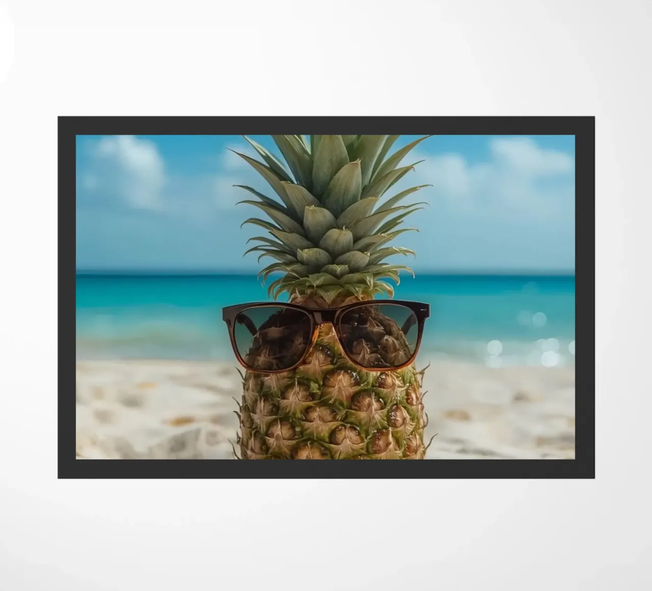 Ananas cool con occhiali da sole sulla spiaggia sabbiosa zerbino da DesignDoodle
