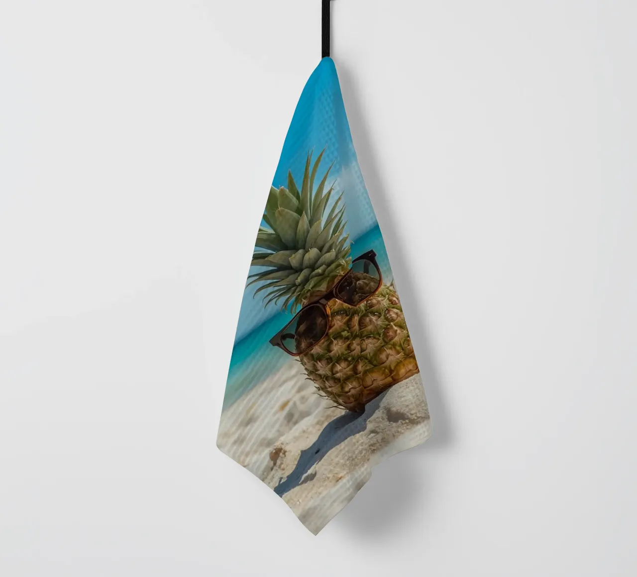 Ananas cool con occhiali da sole sulla spiaggia sabbiosa canovaccio da cucina da DesignDoodle