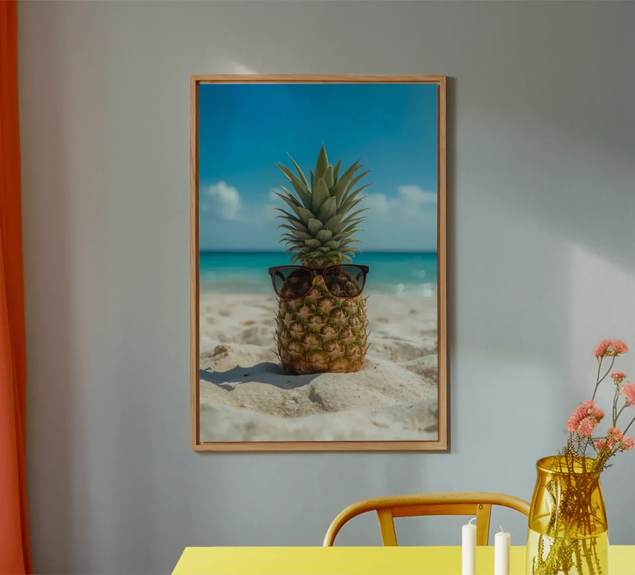 Ananas cool con occhiali da sole sulla spiaggia sabbiosa alluminio dibond da DesignDoodle