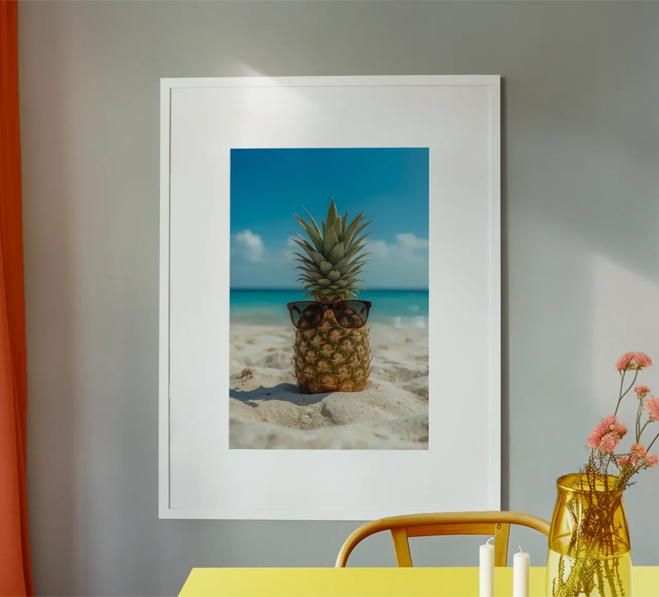 Ananas cool con occhiali da sole sulla spiaggia sabbiosa carta hahnemühle da DesignDoodle