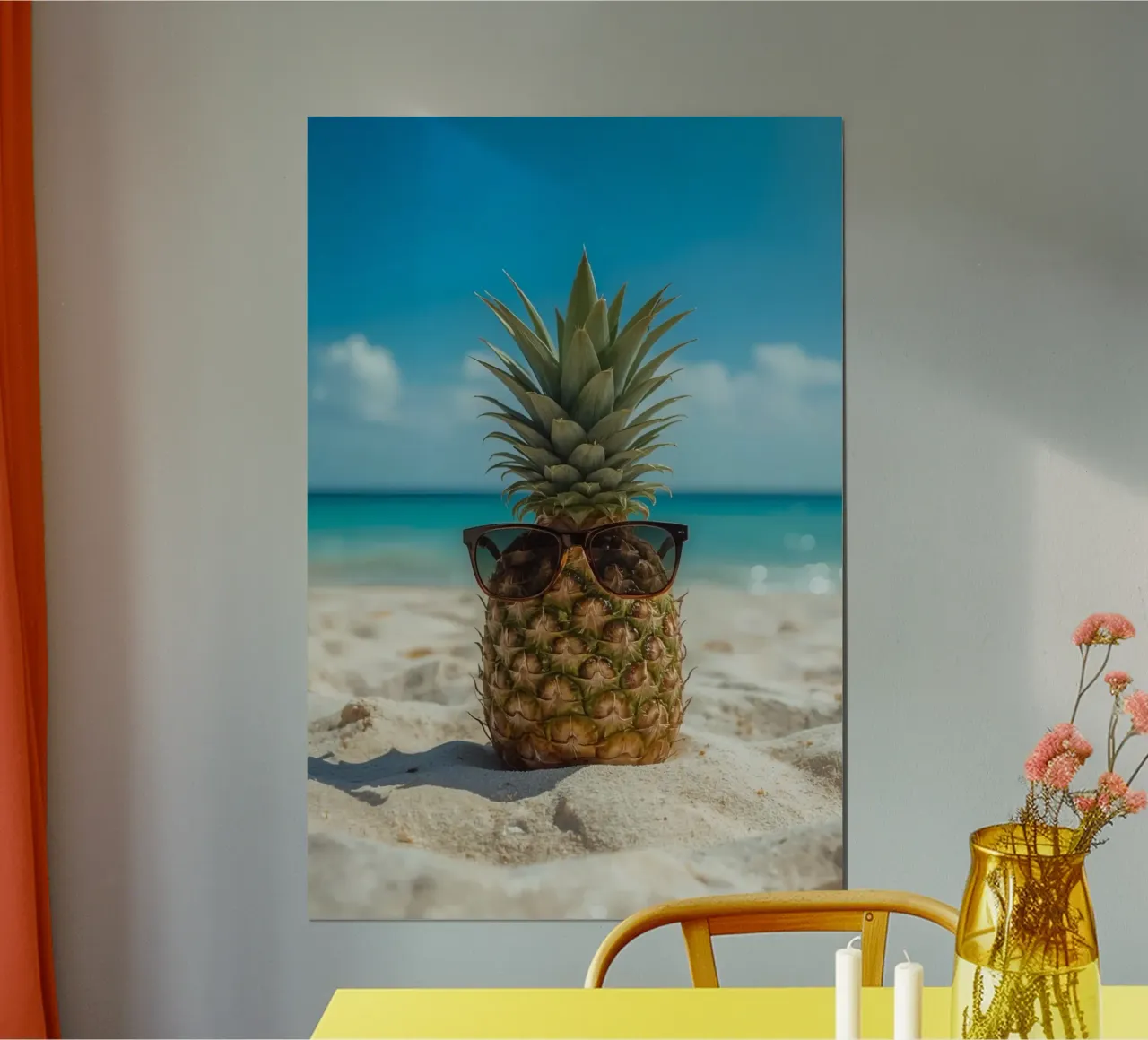 Ananas cool con occhiali da sole sulla spiaggia sabbiosa carta hahnemühle da DesignDoodle
