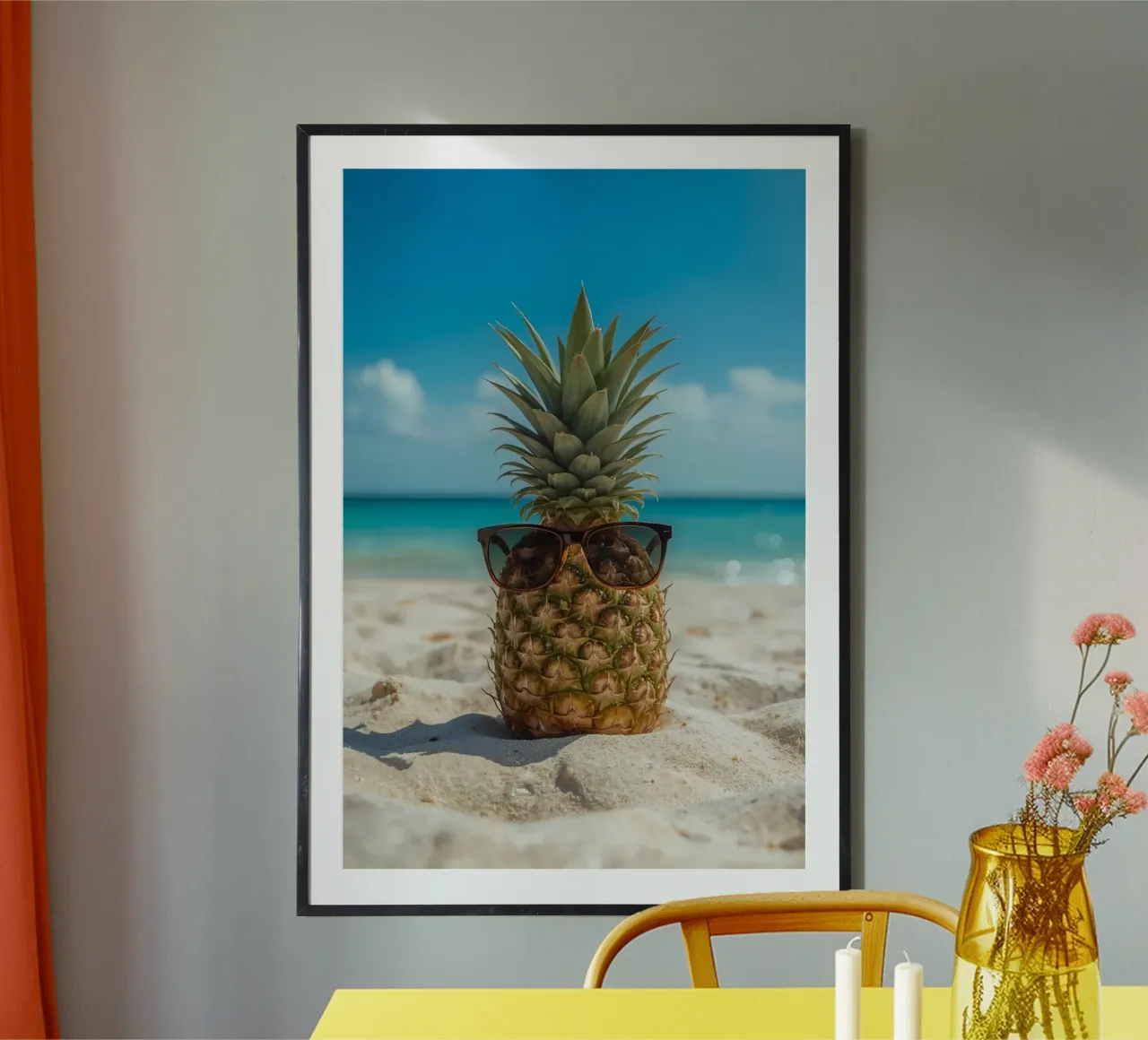 Ananas cool con occhiali da sole sulla spiaggia sabbiosa carta hahnemühle da DesignDoodle